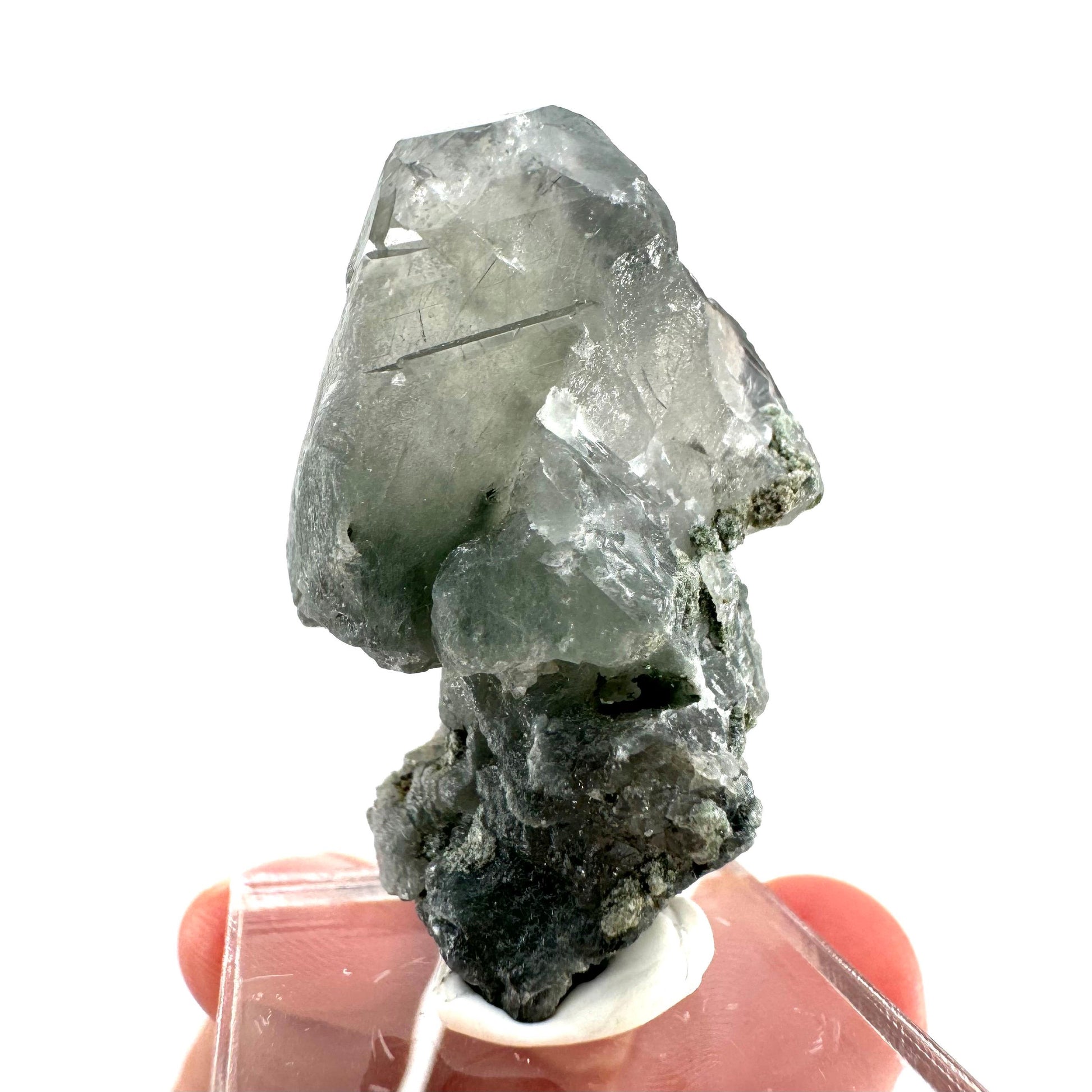 Fluorapatite with Actinolite Inclusions (Pakistan), natural green apatite, terminated apatite crystal, mineral specimen, rare gems