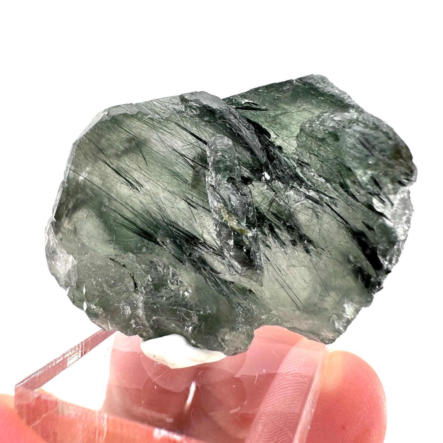 Fluorapatite with Actinolite Inclusions (Pakistan), natural green apatite, terminated apatite crystal, mineral specimen, rare gems