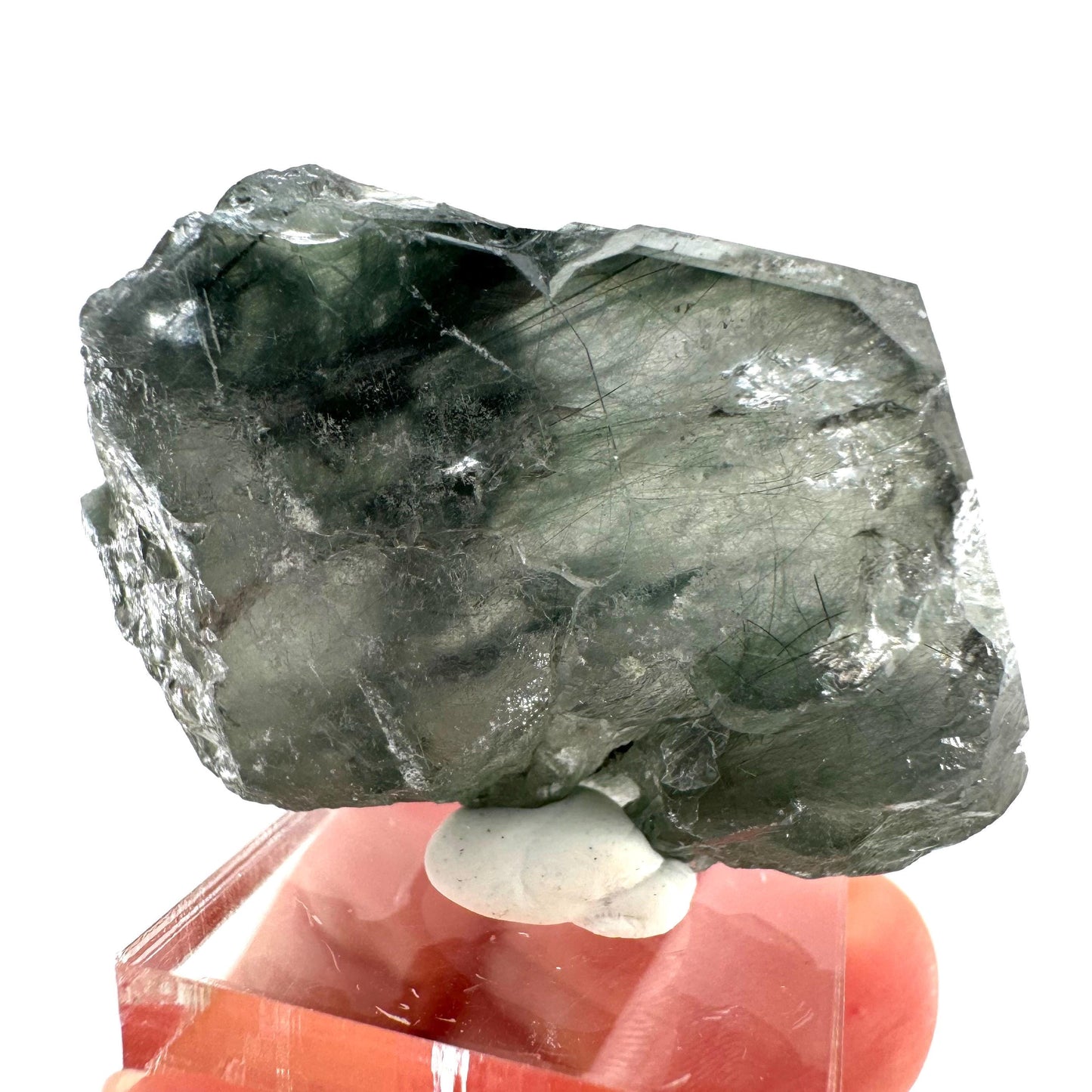 Fluorapatite with Actinolite Inclusions (Pakistan), natural green apatite, terminated apatite crystal, mineral specimen, rare gems