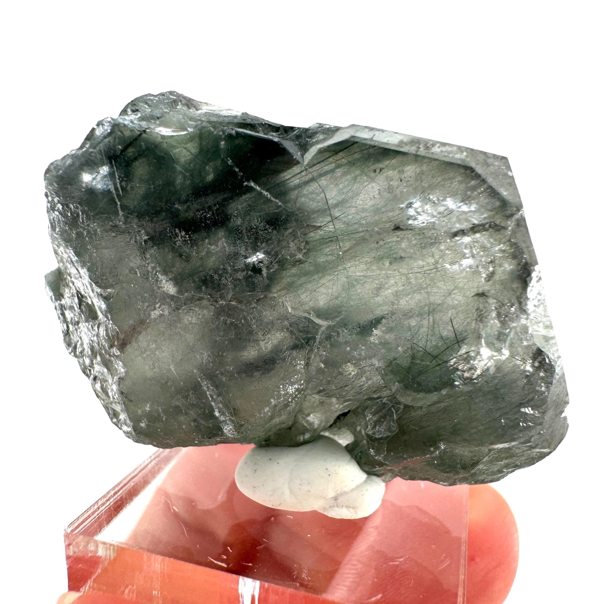 Fluorapatite with Actinolite Inclusions (Pakistan), natural green apatite, terminated apatite crystal, mineral specimen, rare gems
