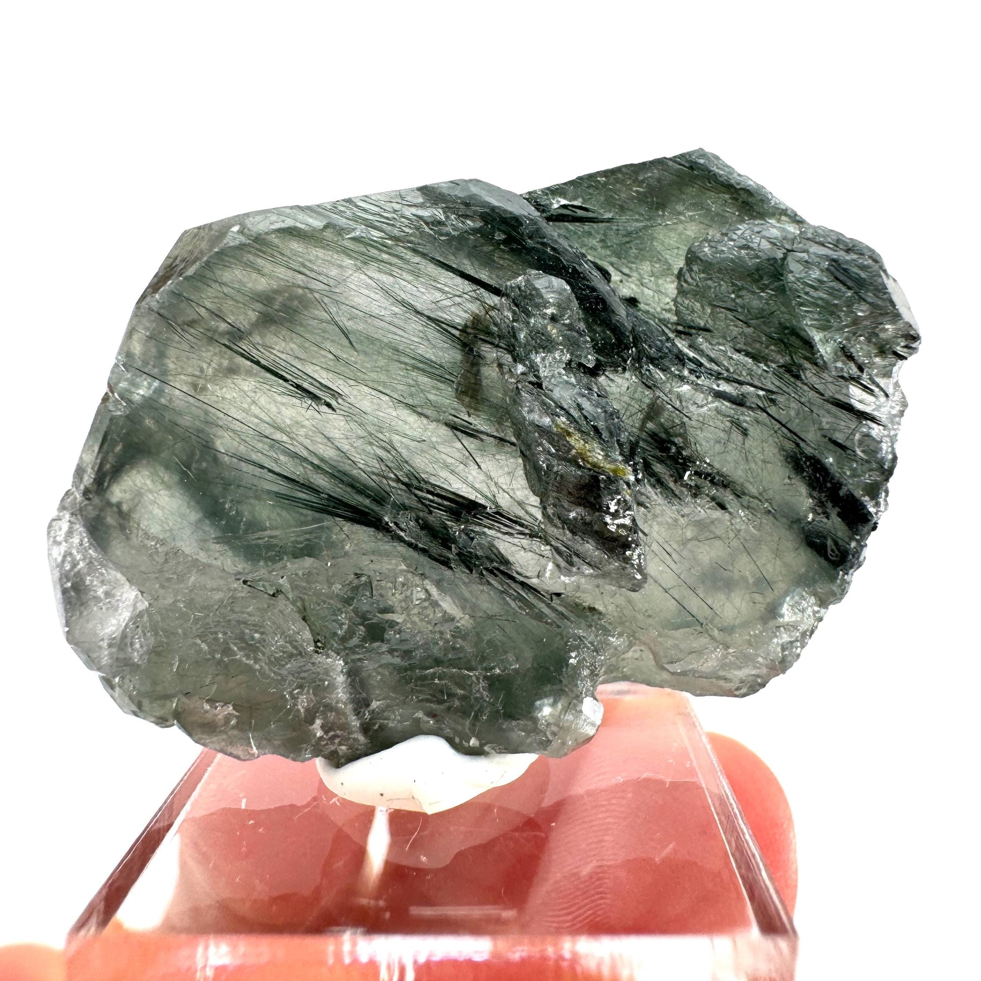 Fluorapatite with Actinolite Inclusions (Pakistan), natural green apatite, terminated apatite crystal, mineral specimen, rare gems