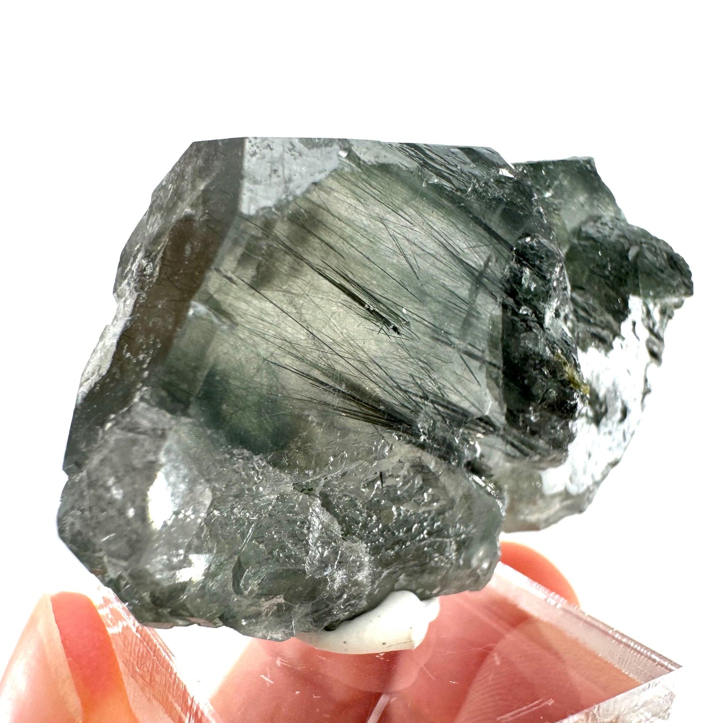Fluorapatite with Actinolite Inclusions (Pakistan), natural green apatite, terminated apatite crystal, mineral specimen, rare gems