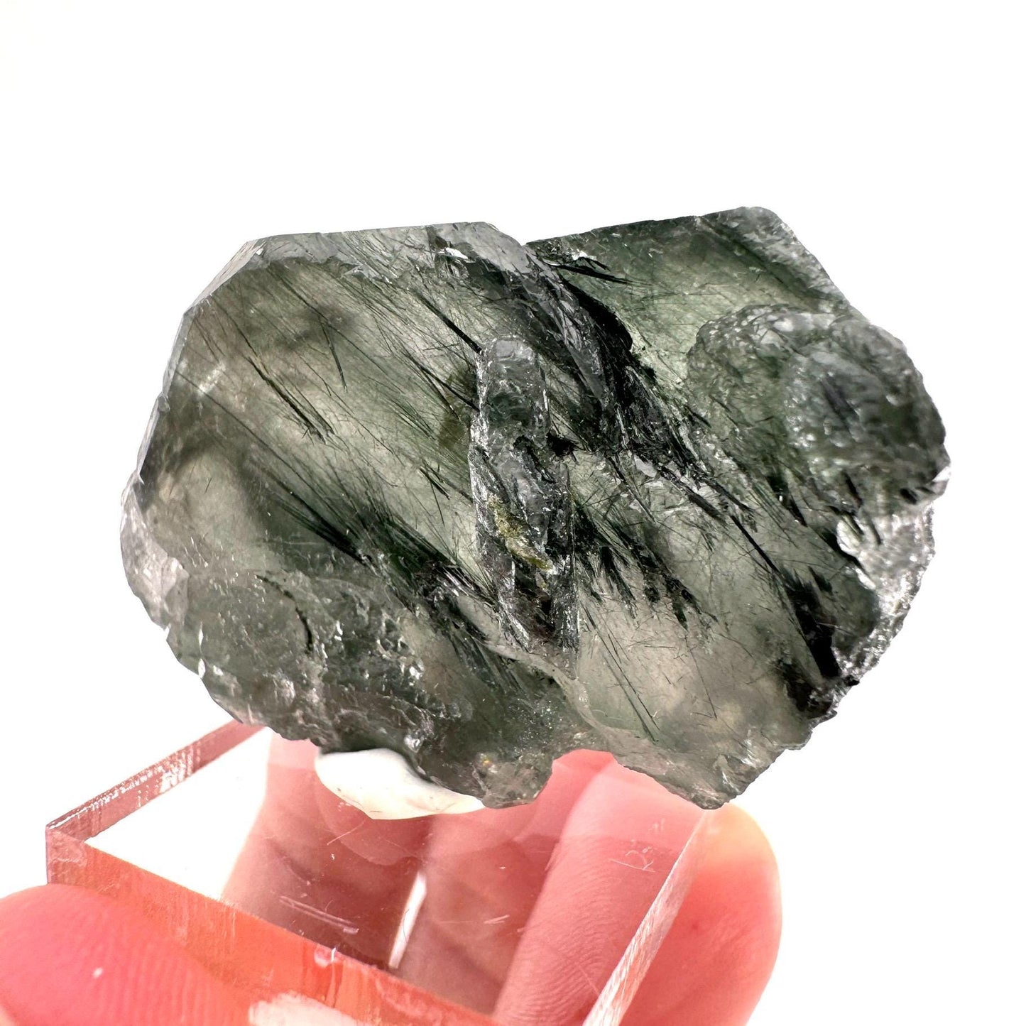 Fluorapatite with Actinolite Inclusions (Pakistan), natural green apatite, terminated apatite crystal, mineral specimen, rare gems