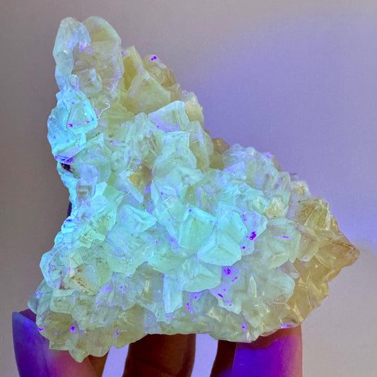 Fluorescent & Phosphorescent Calcite (Indonesia) | UV-reactive calcite, yellow calcite, calcite crystal, UV reactive crystal, crystals