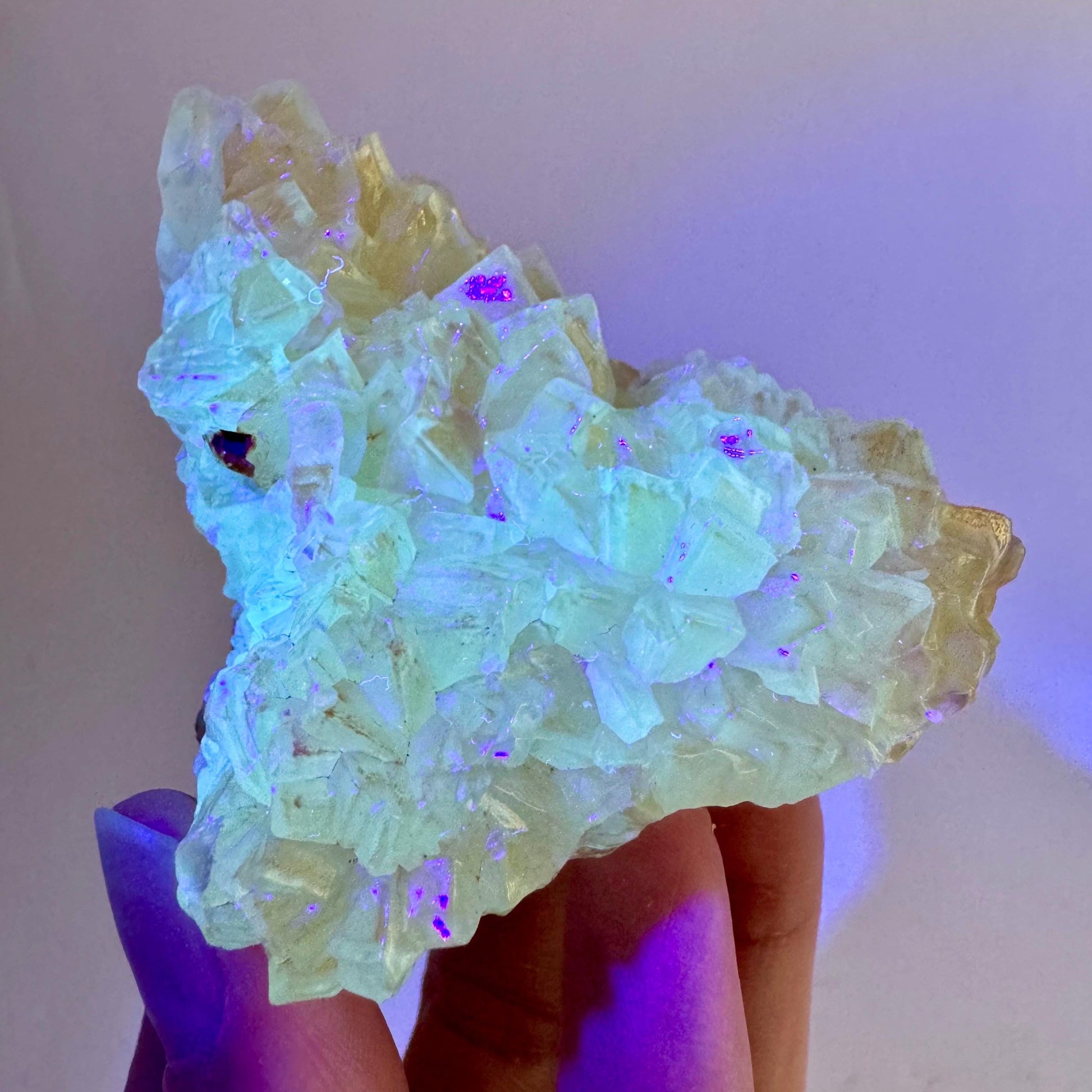 Fluorescent & Phosphorescent Calcite (Indonesia) | UV-reactive calcite, yellow calcite, calcite crystal, UV reactive crystal, crystals
