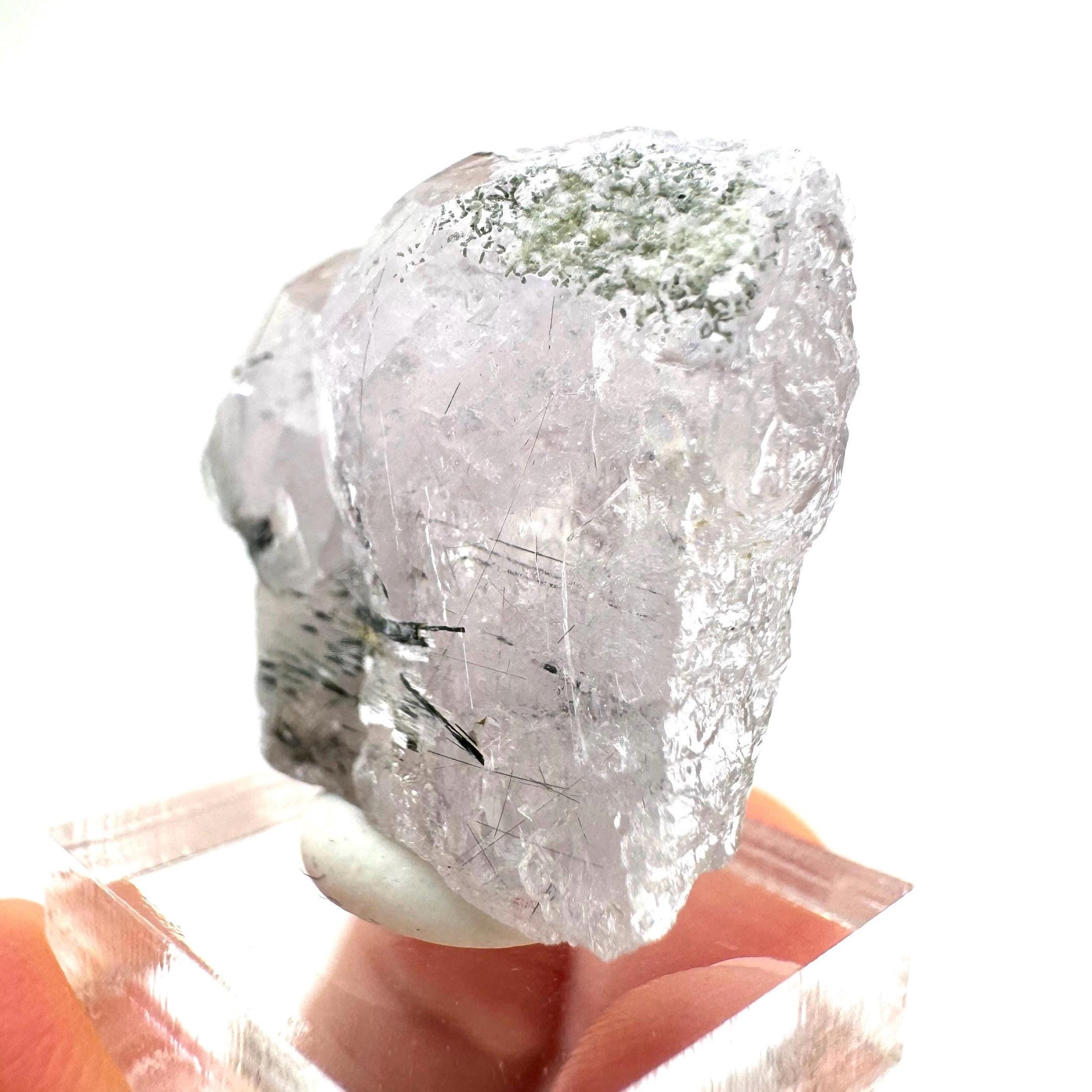 Fluorapatite with Actinolite Inclusions (Pakistan), natural green apatite, terminated apatite crystal, mineral specimen, rare gems