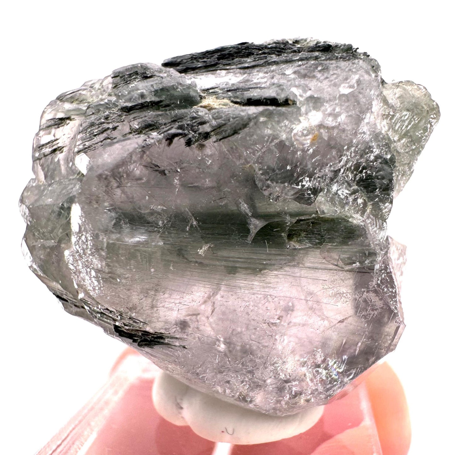 Fluorapatite with Actinolite Inclusions (Pakistan), natural green apatite, terminated apatite crystal, mineral specimen, rare gems