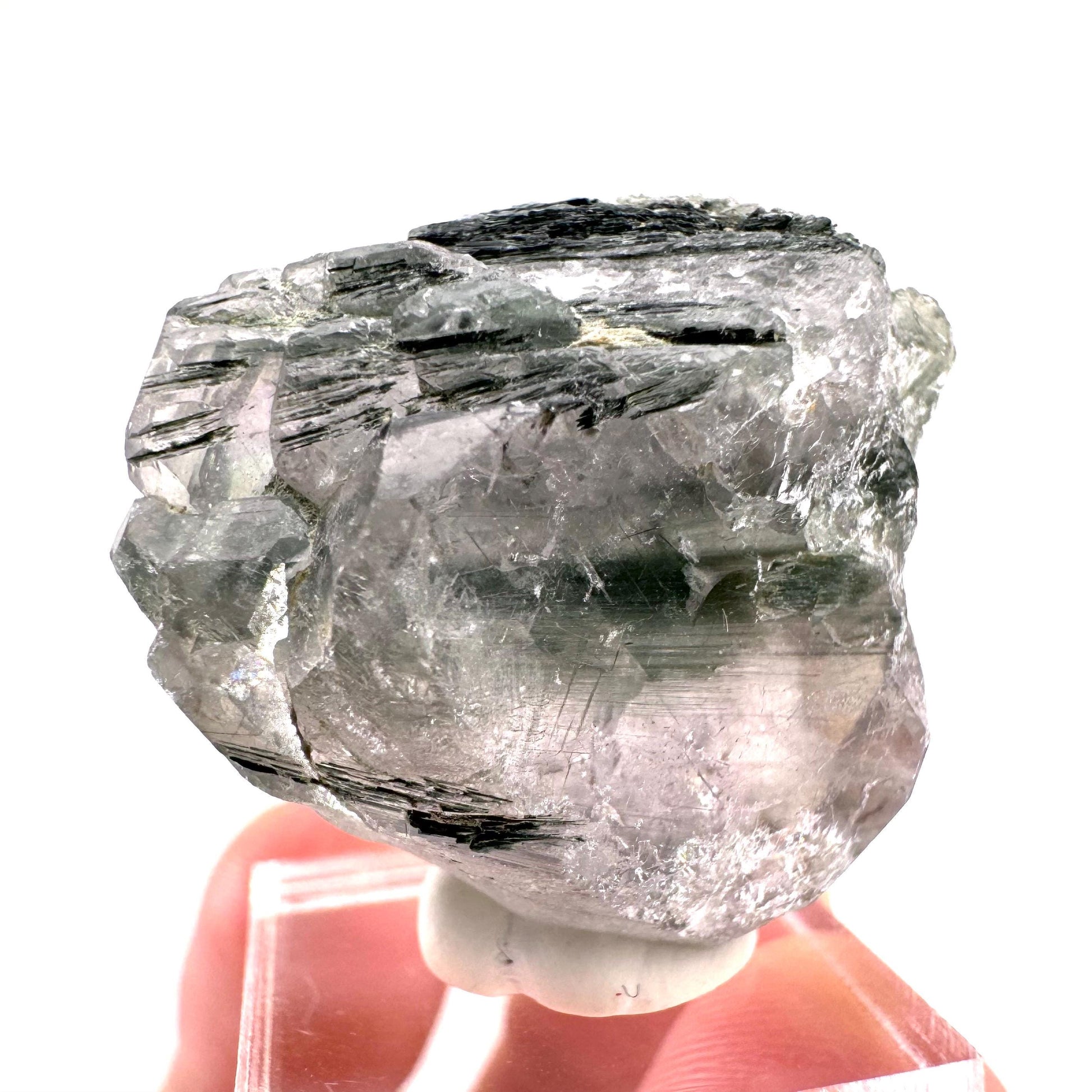Fluorapatite with Actinolite Inclusions (Pakistan), natural green apatite, terminated apatite crystal, mineral specimen, rare gems