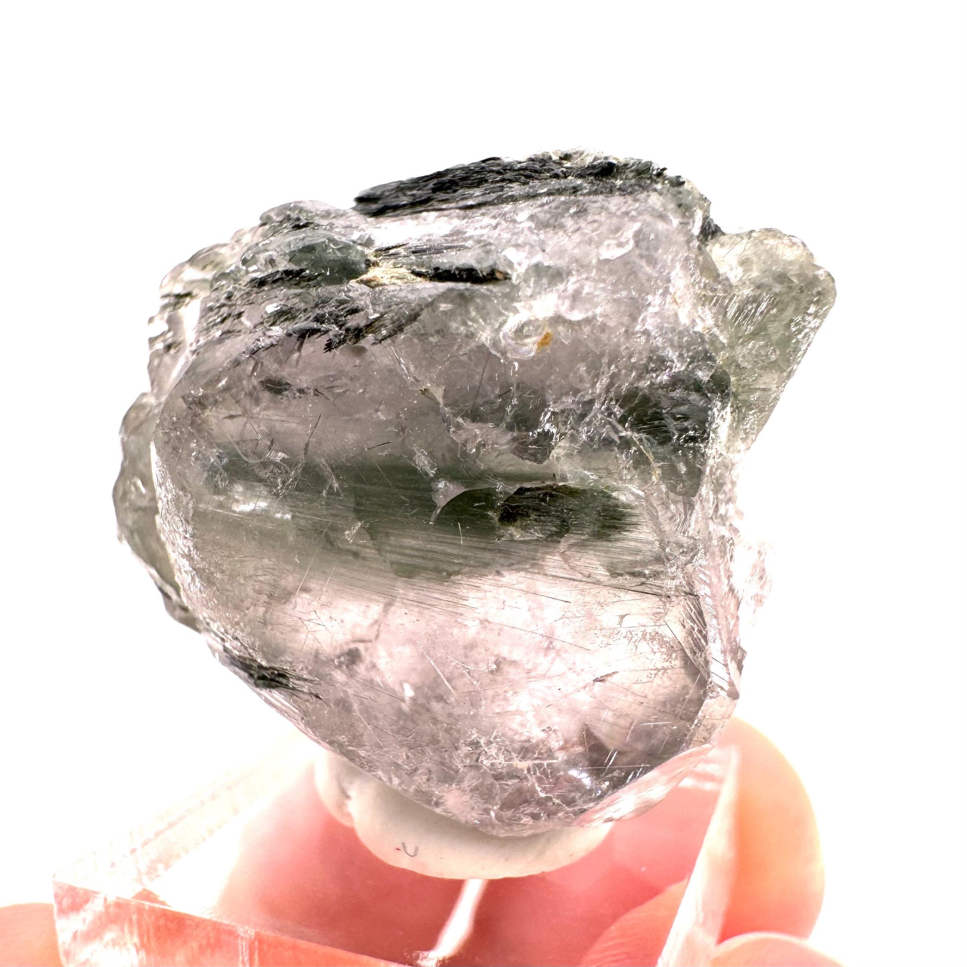 Fluorapatite with Actinolite Inclusions (Pakistan), natural green apatite, terminated apatite crystal, mineral specimen, rare gems