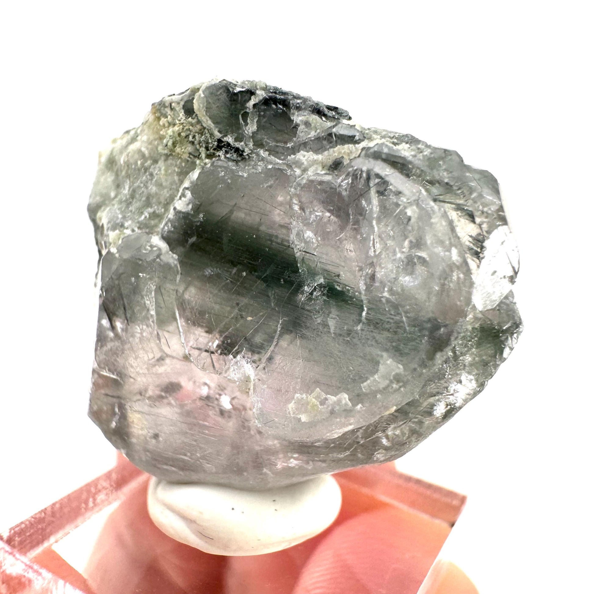 Fluorapatite with Actinolite Inclusions (Pakistan), natural green apatite, terminated apatite crystal, mineral specimen, rare gems