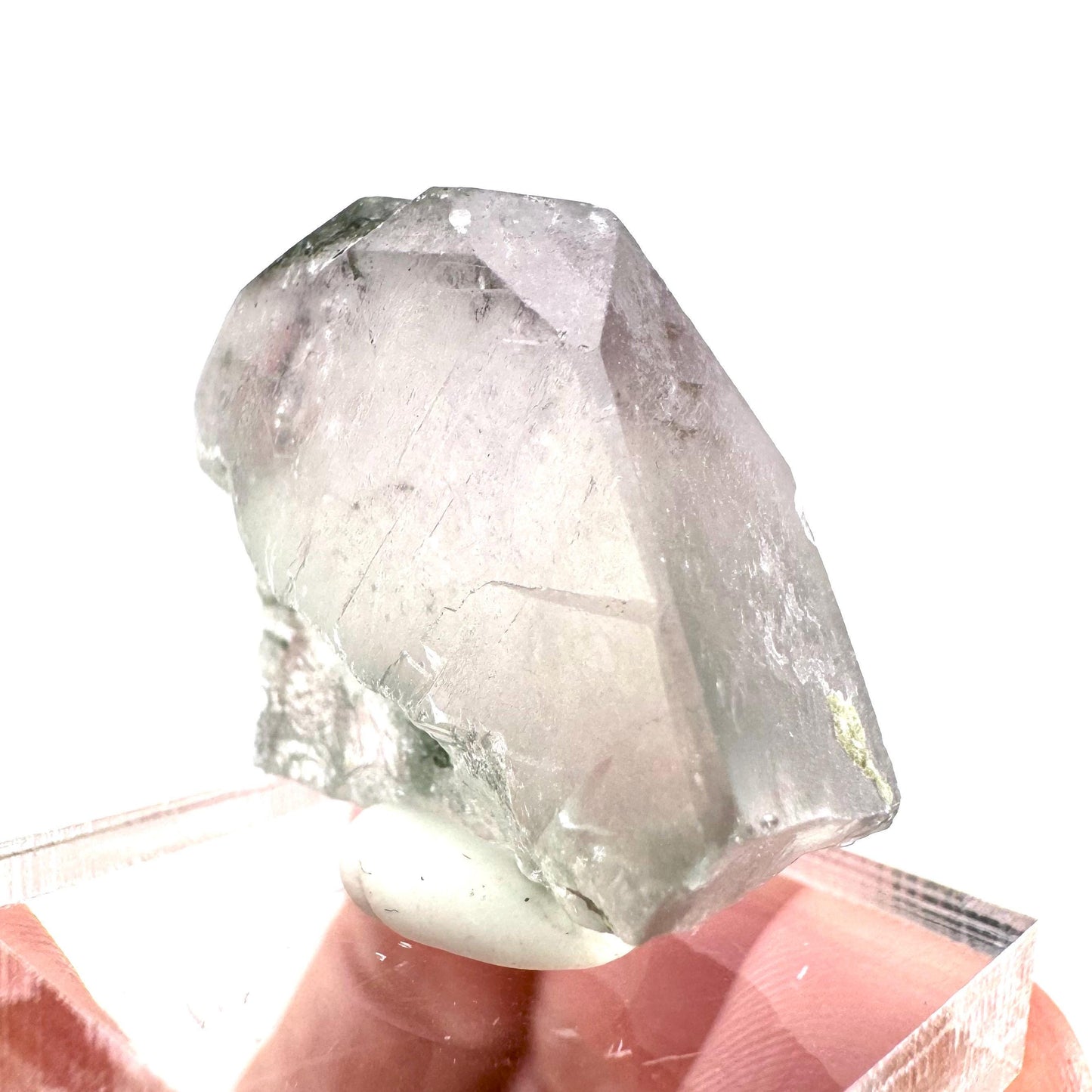 Fluorapatite with Actinolite Inclusions (Pakistan), natural green apatite, terminated apatite crystal, mineral specimen, rare gems