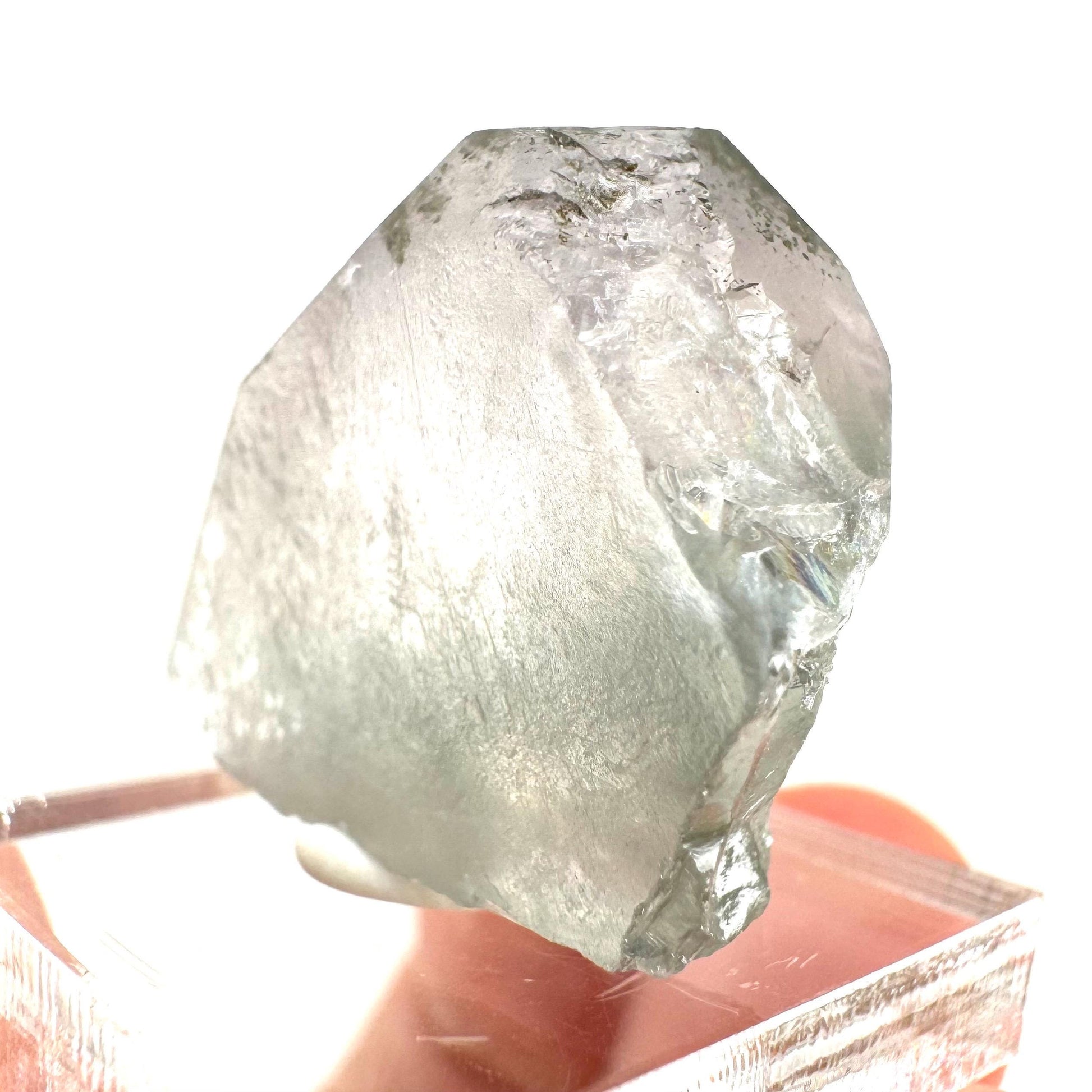 Fluorapatite with Actinolite Inclusions (Pakistan), natural green apatite, terminated apatite crystal, mineral specimen, rare gems