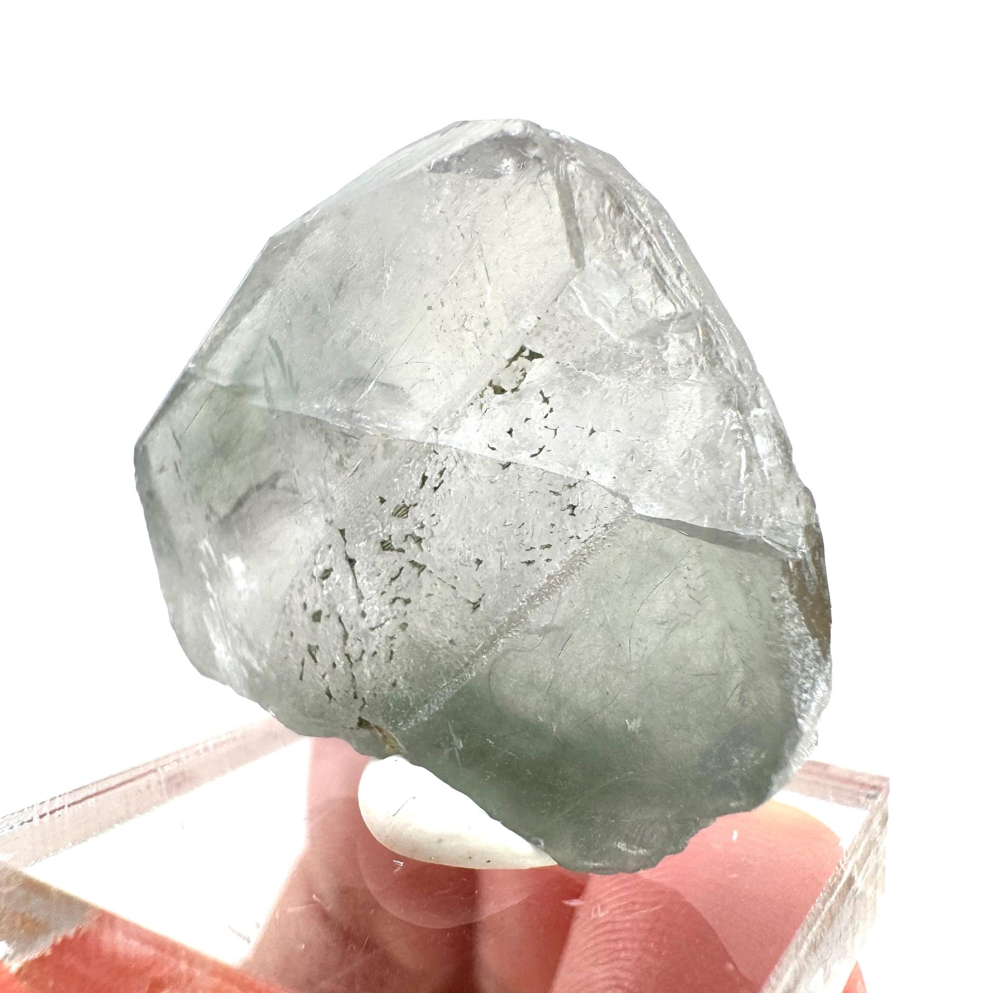 Fluorapatite with Actinolite Inclusions (Pakistan), natural green apatite, terminated apatite crystal, mineral specimen, rare gems