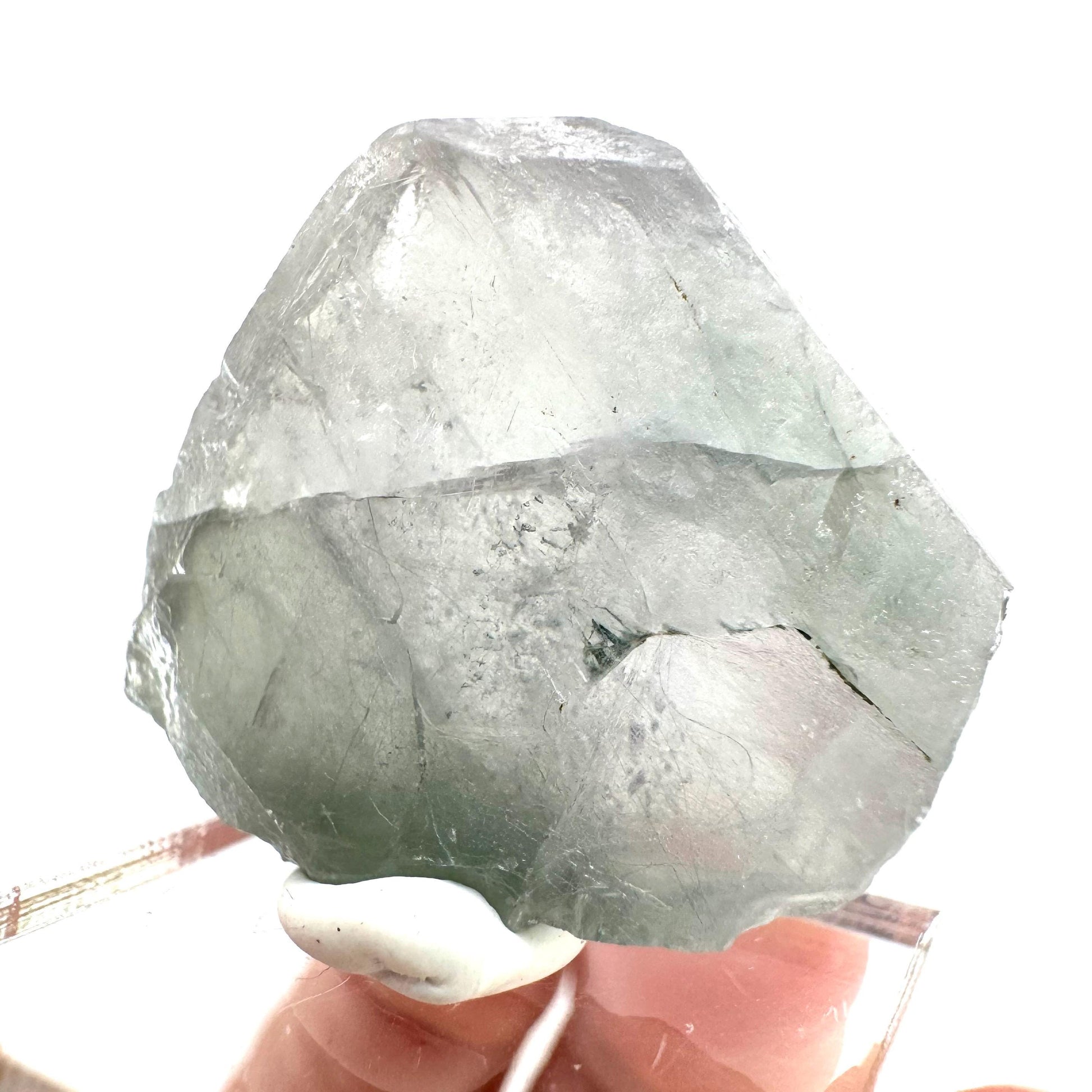 Fluorapatite with Actinolite Inclusions (Pakistan), natural green apatite, terminated apatite crystal, mineral specimen, rare gems