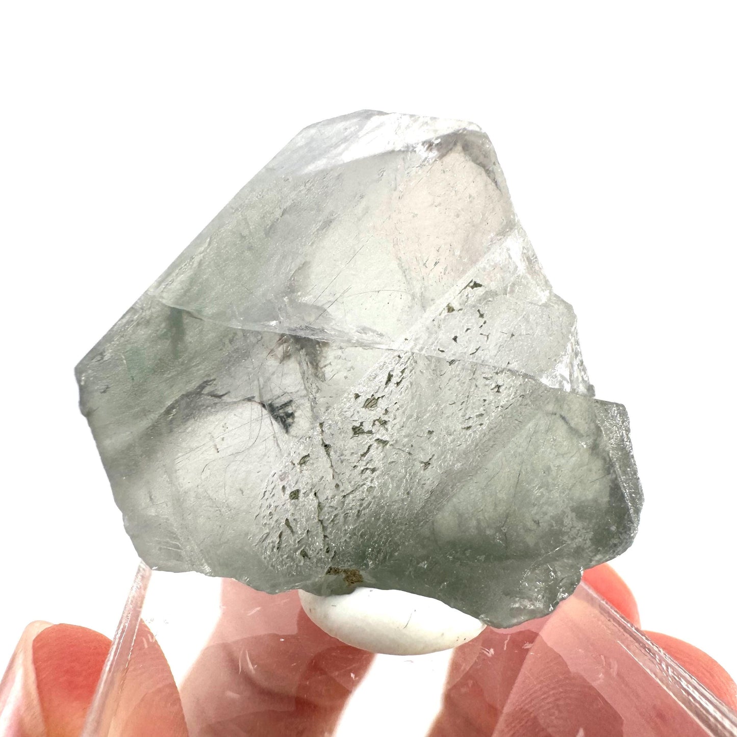 Fluorapatite with Actinolite Inclusions (Pakistan), natural green apatite, terminated apatite crystal, mineral specimen, rare gems