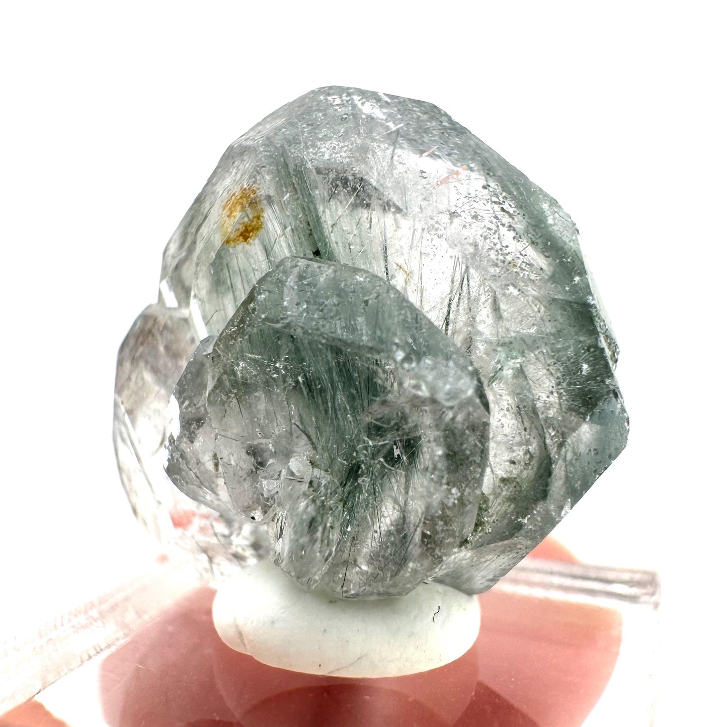 Fluorapatite with Actinolite Inclusions (Pakistan), natural green apatite, terminated apatite crystal, mineral specimen, rare gems