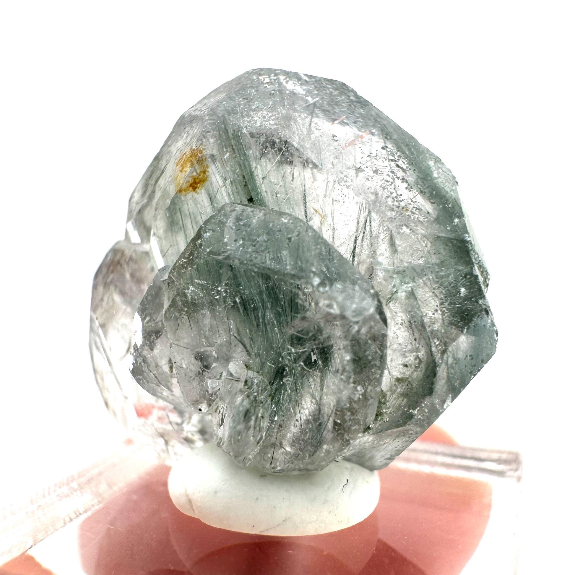 Fluorapatite with Actinolite Inclusions (Pakistan), natural green apatite, terminated apatite crystal, mineral specimen, rare gems