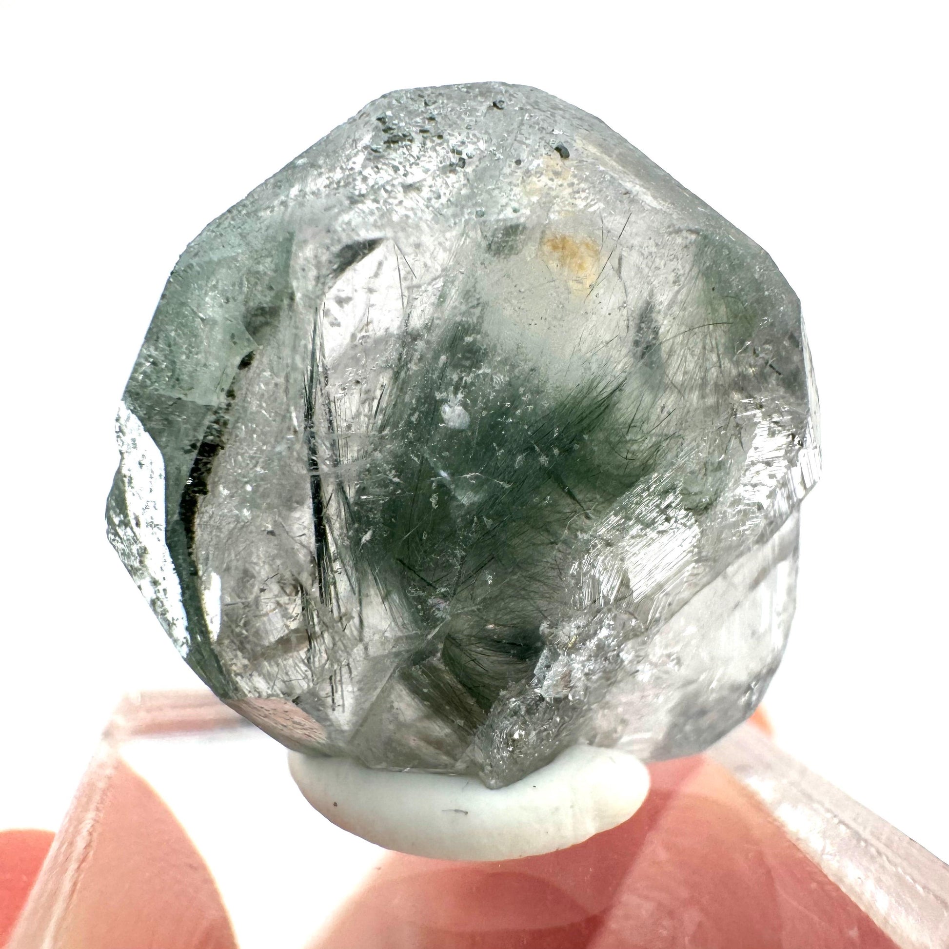 Fluorapatite with Actinolite Inclusions (Pakistan), natural green apatite, terminated apatite crystal, mineral specimen, rare gems