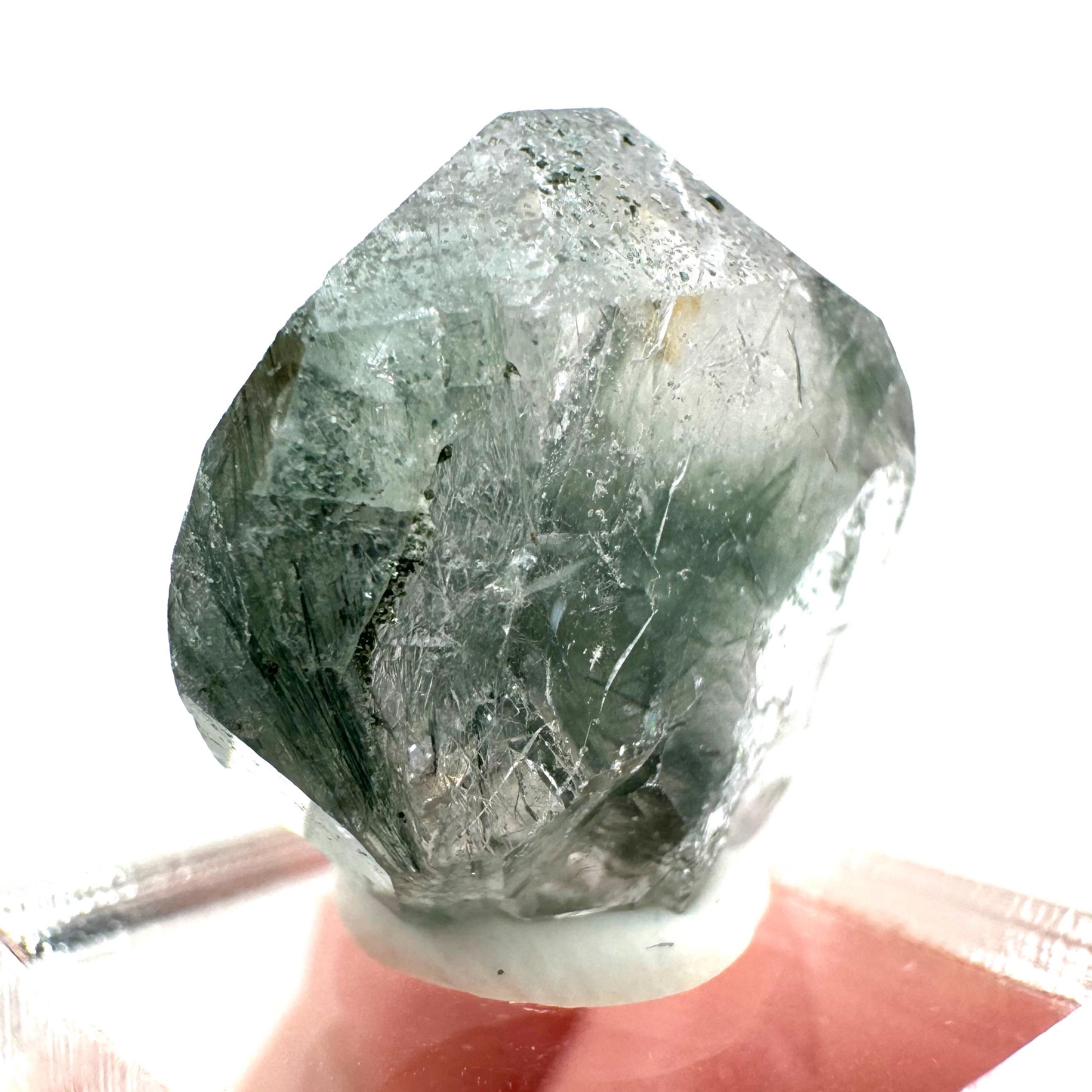 Fluorapatite with Actinolite Inclusions (Pakistan), natural green apatite, terminated apatite crystal, mineral specimen, rare gems