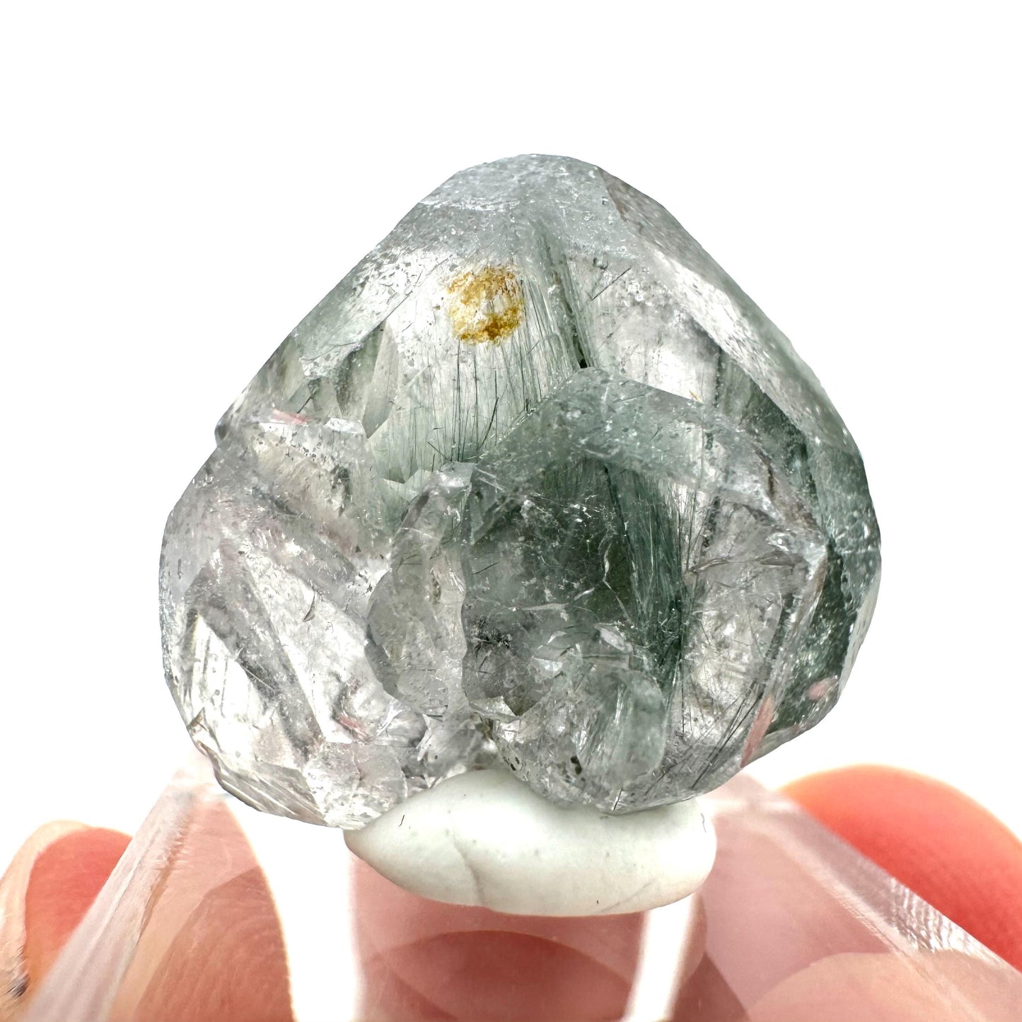 Fluorapatite with Actinolite Inclusions (Pakistan), natural green apatite, terminated apatite crystal, mineral specimen, rare gems