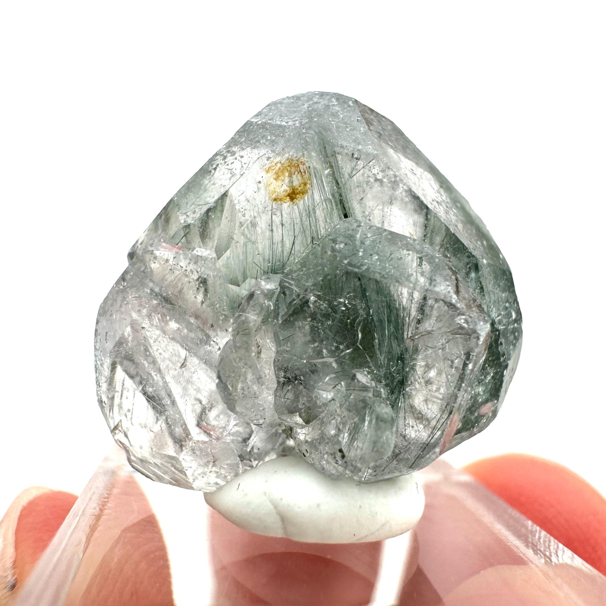 Fluorapatite with Actinolite Inclusions (Pakistan), natural green apatite, terminated apatite crystal, mineral specimen, rare gems