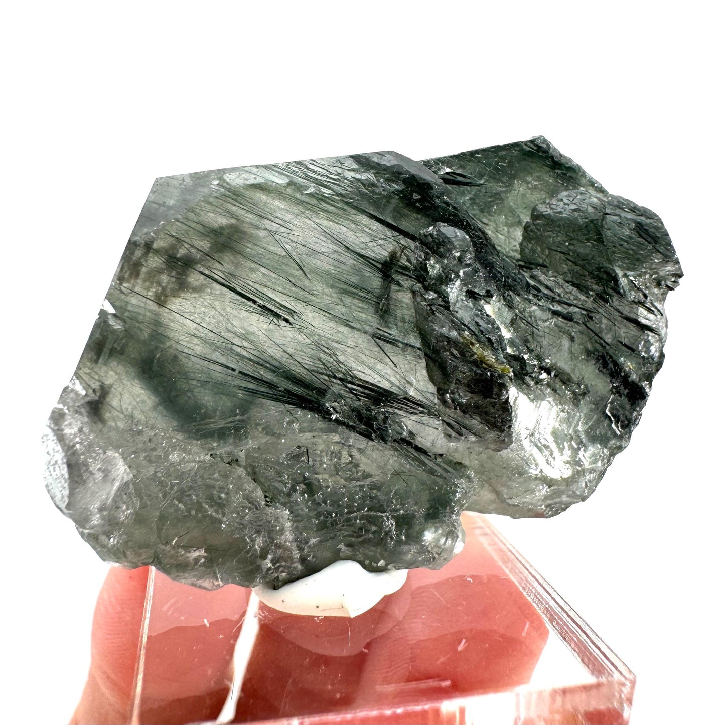 Fluorapatite with Actinolite Inclusions (Pakistan), natural green apatite, terminated apatite crystal, mineral specimen, rare gems