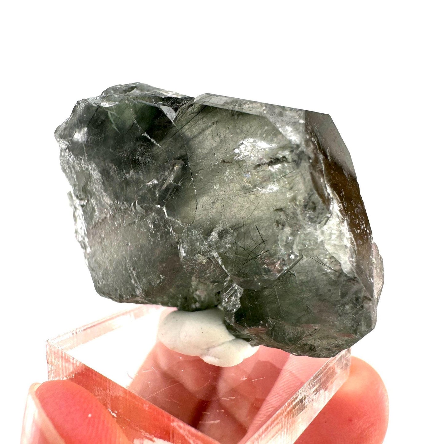 Fluorapatite with Actinolite Inclusions (Pakistan), natural green apatite, terminated apatite crystal, mineral specimen, rare gems