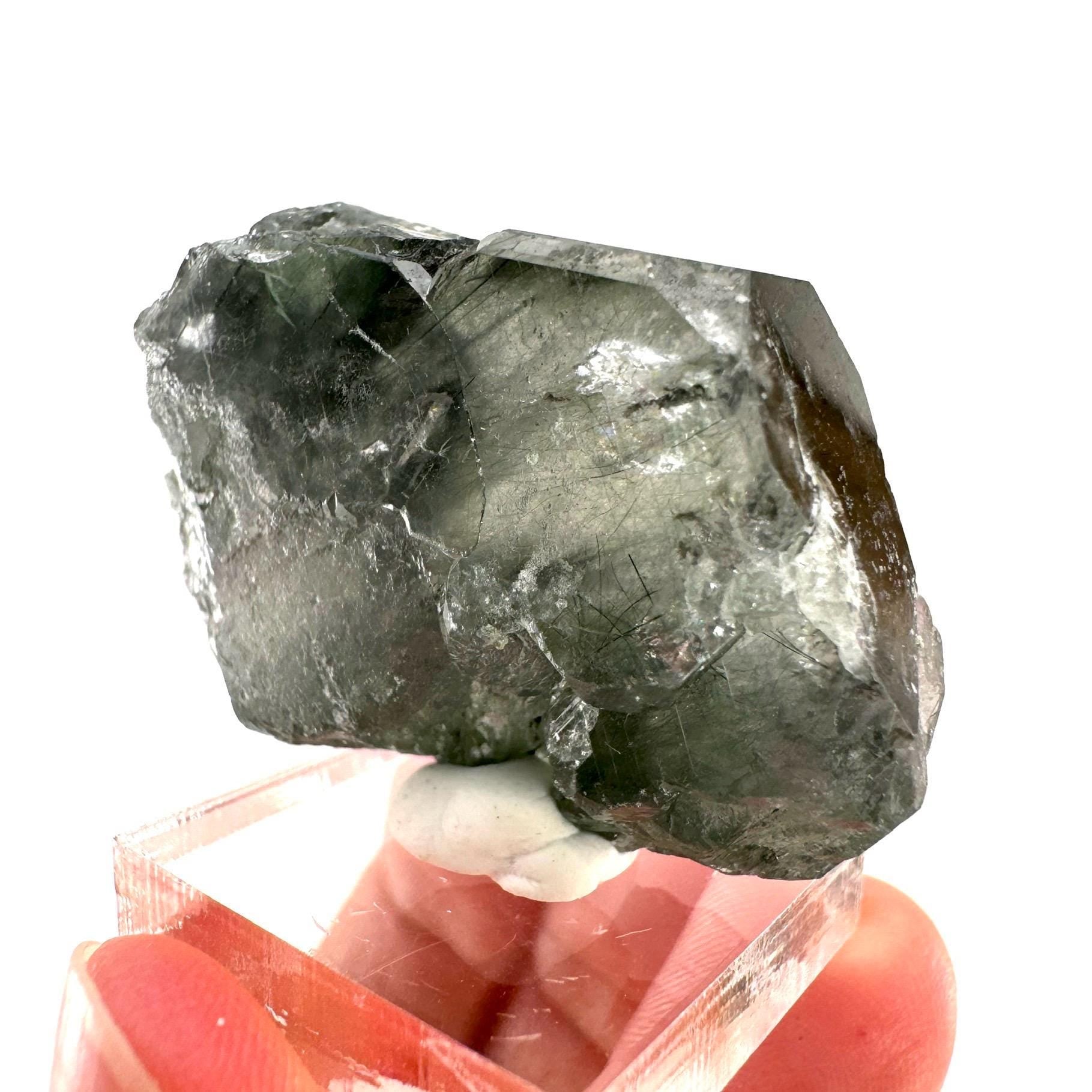 Fluorapatite with Actinolite Inclusions (Pakistan), natural green apatite, terminated apatite crystal, mineral specimen, rare gems