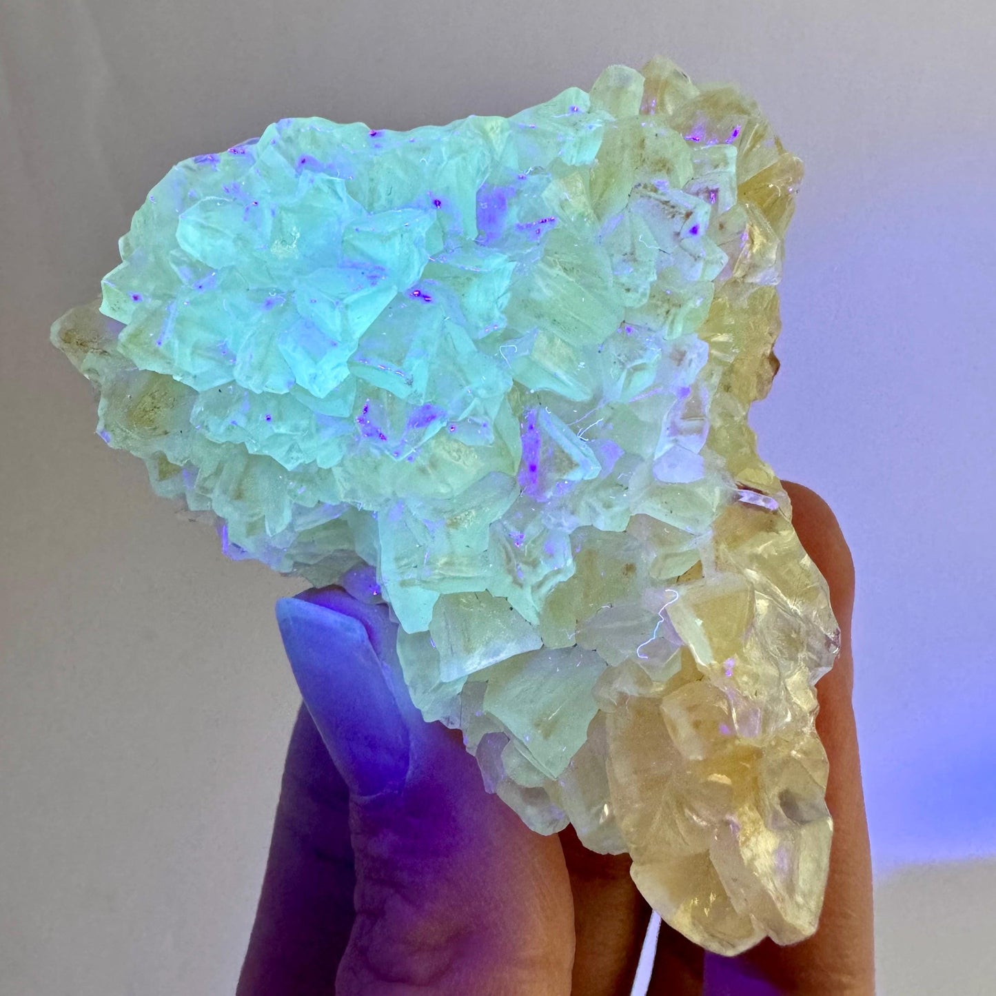Fluorescent & Phosphorescent Calcite (Indonesia) | UV-reactive calcite, yellow calcite, calcite crystal, UV reactive crystal, crystals
