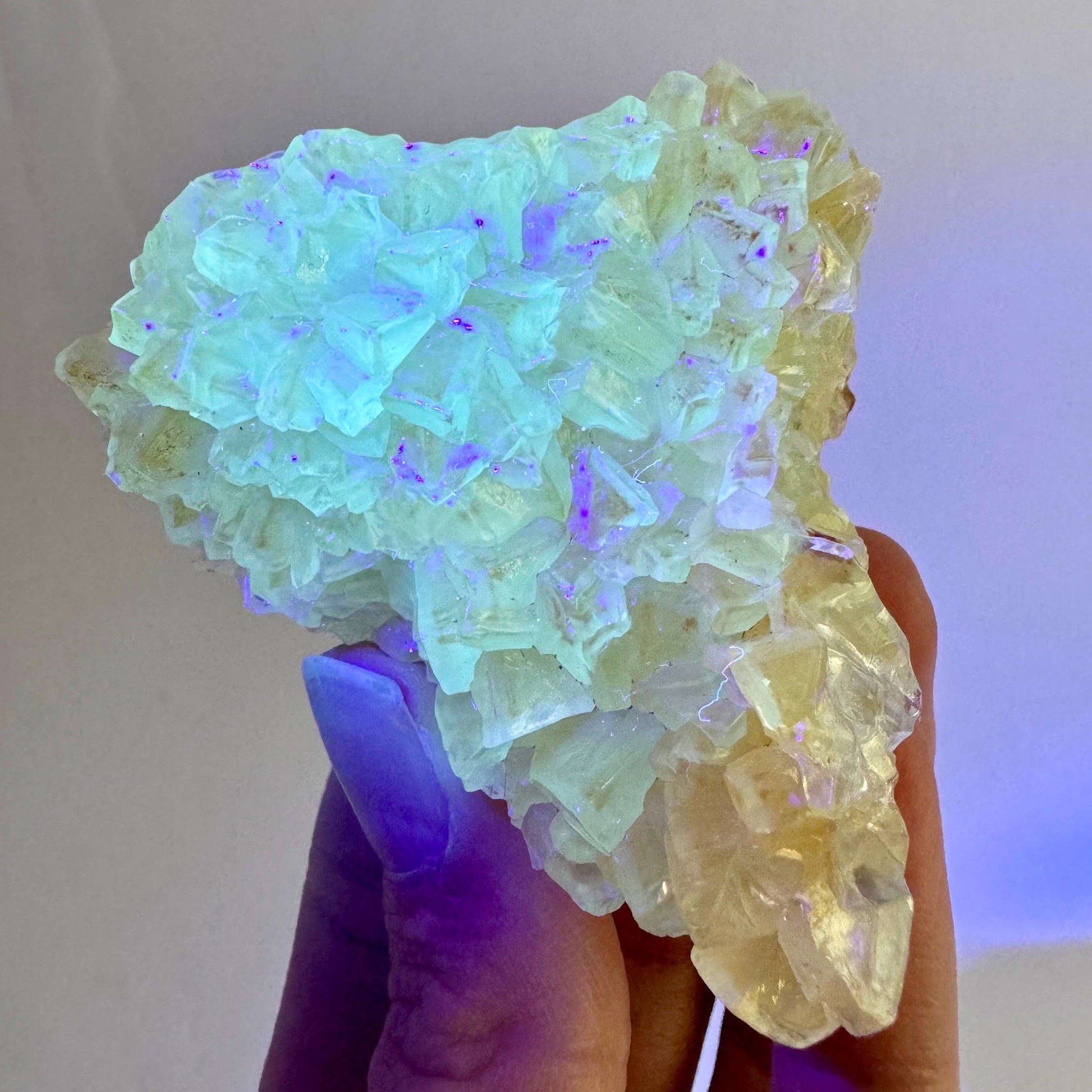 Fluorescent & Phosphorescent Calcite (Indonesia) | UV-reactive calcite, yellow calcite, calcite crystal, UV reactive crystal, crystals