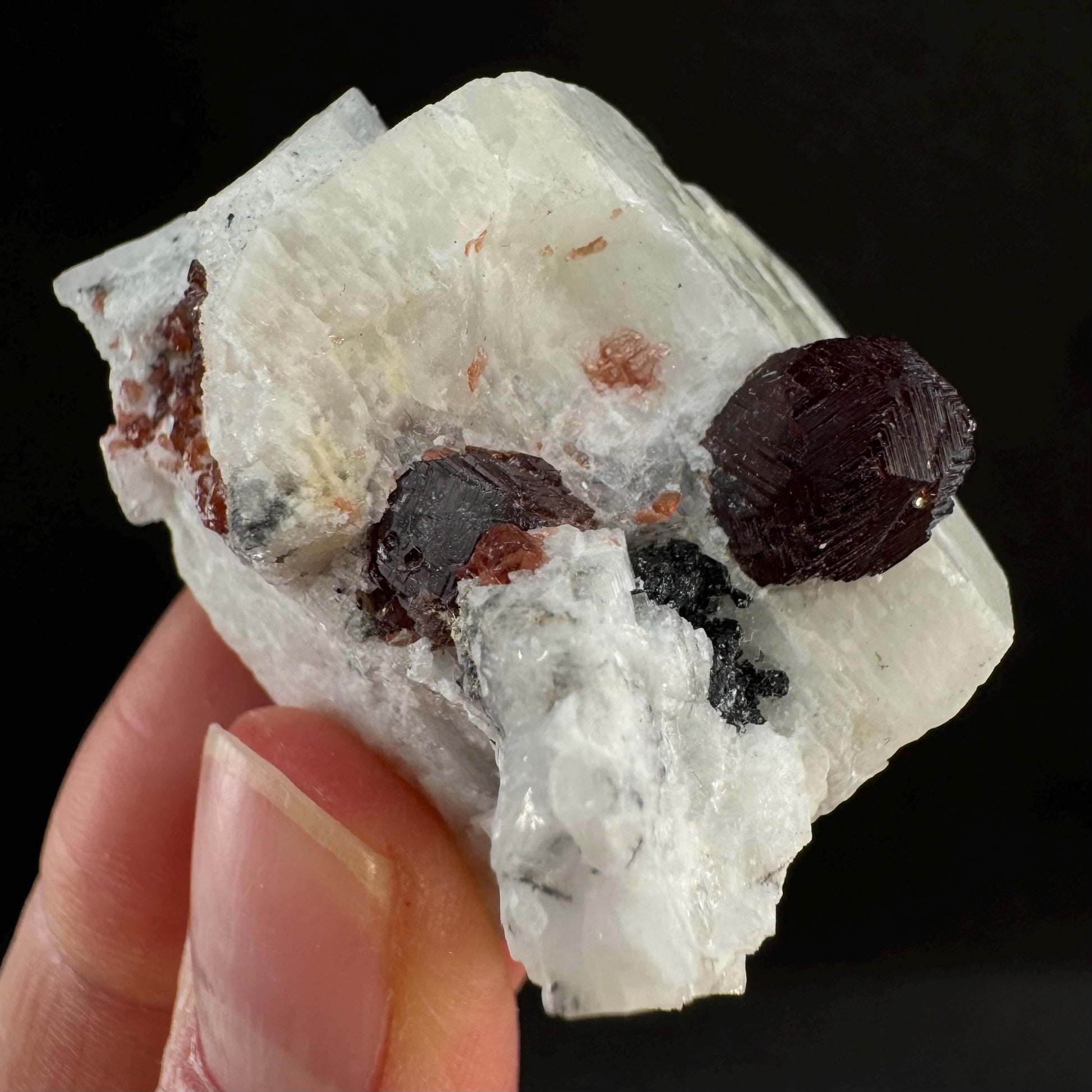 Spessartine Garnet with Albite (Pakistan) | raw garnet crystal, garnet crystal, rare crystals, orange garnet, mineral specimen