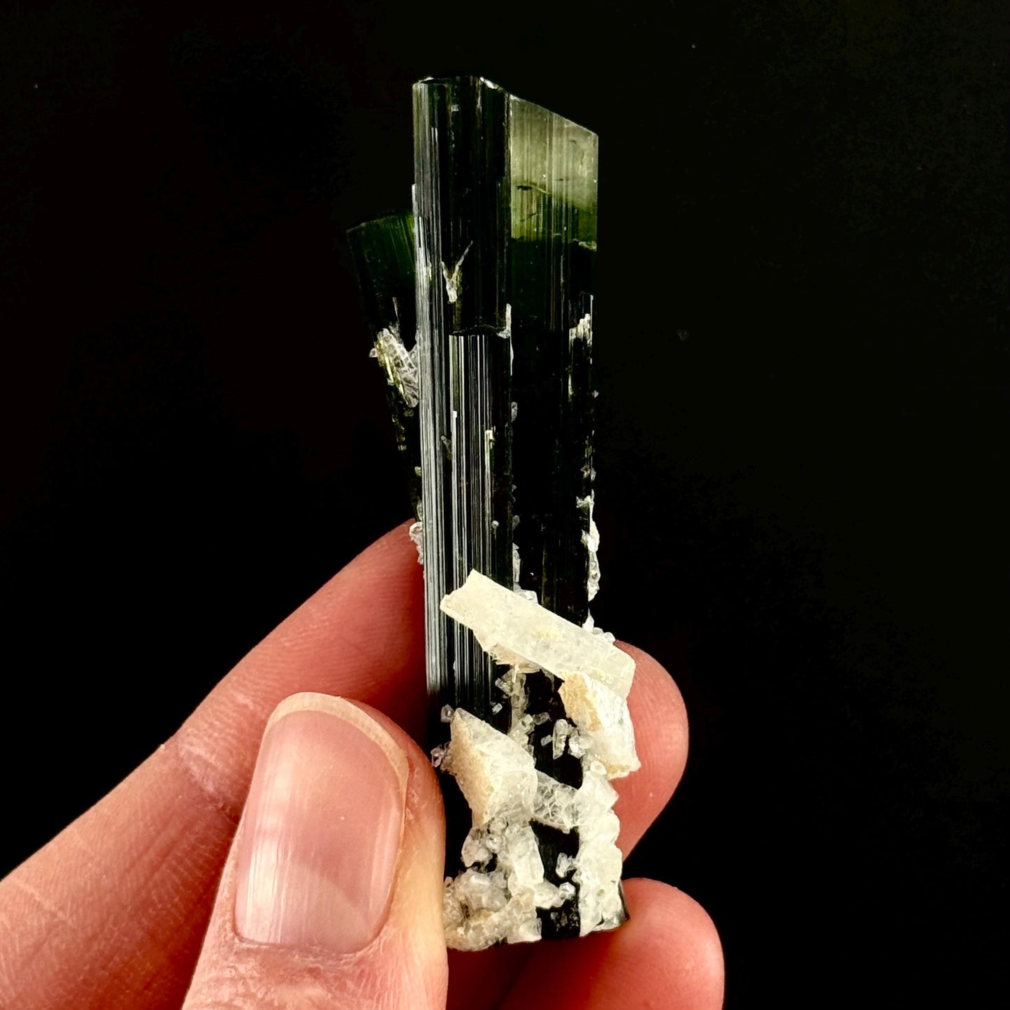 Green Cap Tourmaline with Albite (Pakistan) | raw tourmaline, green tourmaline, tourmaline crystal, rare minerals, rare crystals