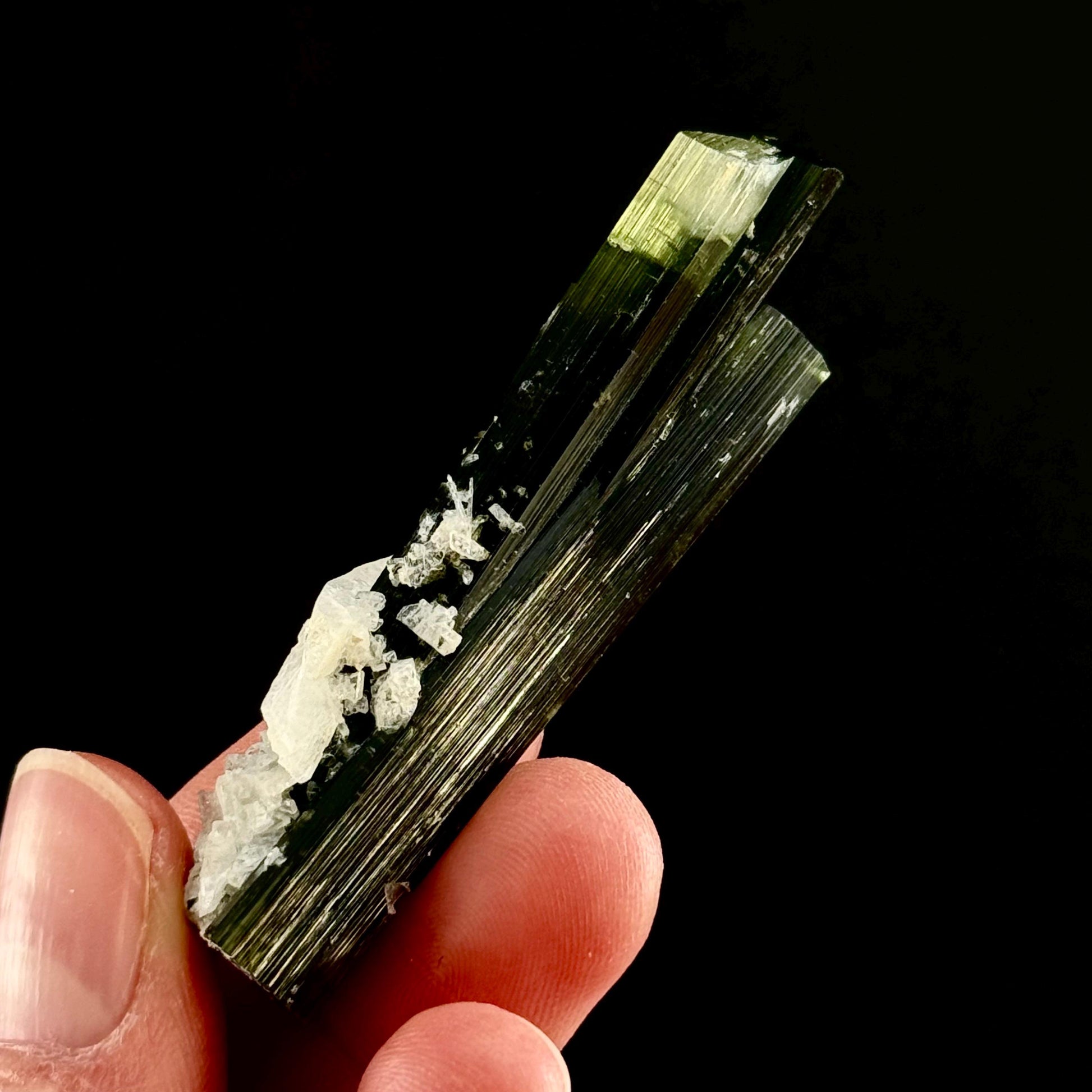 Green Cap Tourmaline with Albite (Pakistan) | raw tourmaline, green tourmaline, tourmaline crystal, rare minerals, rare crystals