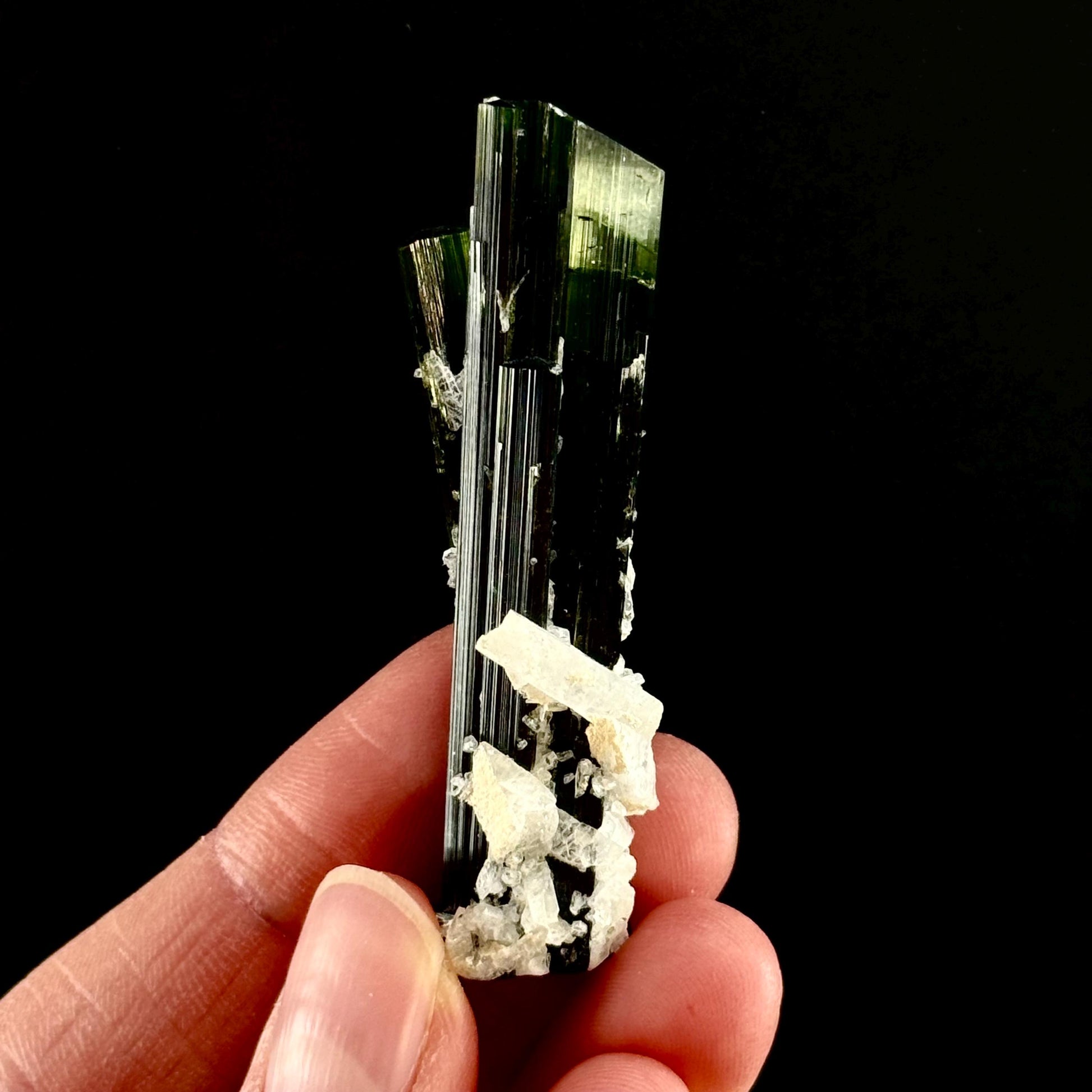 Green Cap Tourmaline with Albite (Pakistan) | raw tourmaline, green tourmaline, tourmaline crystal, rare minerals, rare crystals