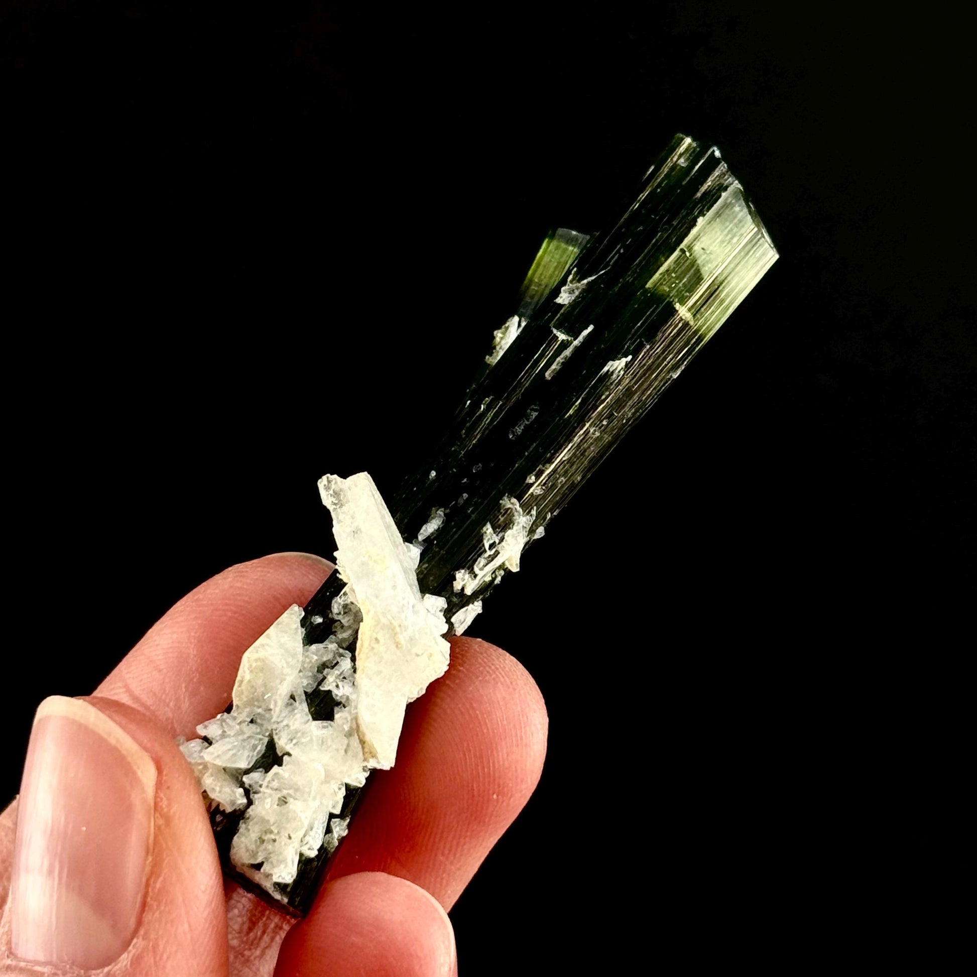 Green Cap Tourmaline with Albite (Pakistan) | raw tourmaline, green tourmaline, tourmaline crystal, rare minerals, rare crystals