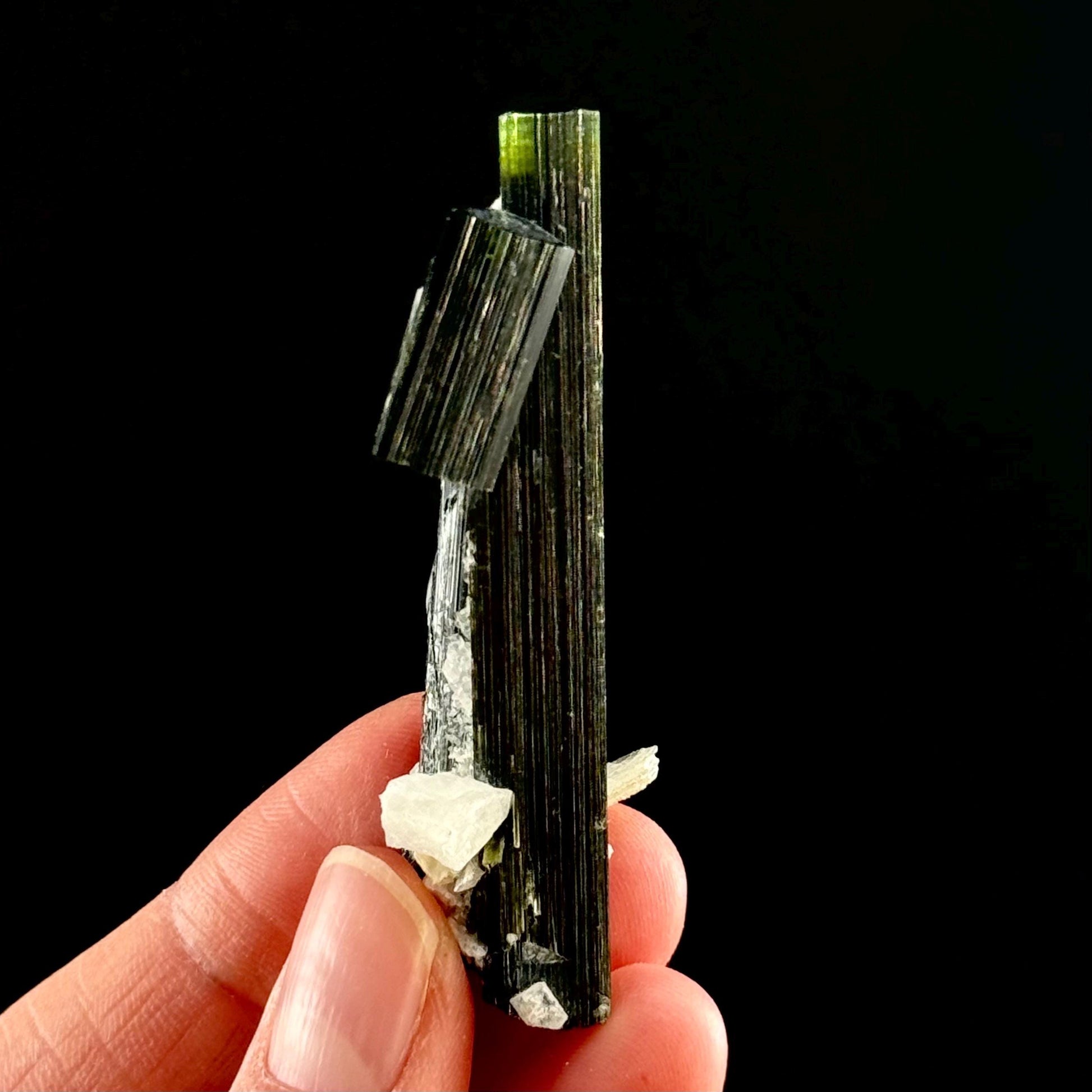Green Cap Tourmaline with Albite (Pakistan) | raw tourmaline, green tourmaline, tourmaline crystal, rare minerals, rare crystals
