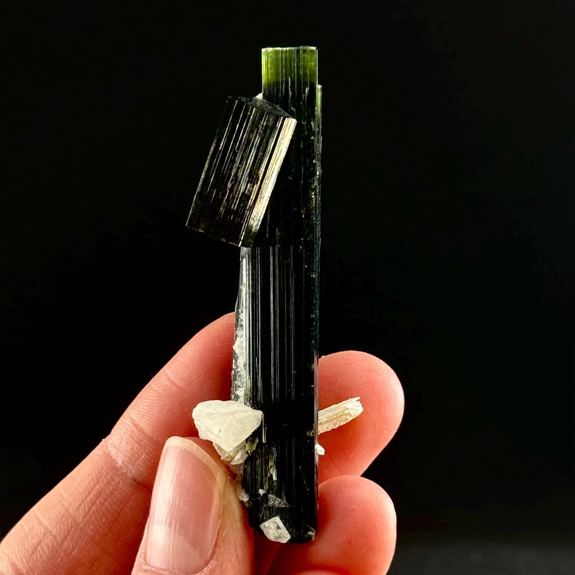 Green Cap Tourmaline with Albite (Pakistan) | raw tourmaline, green tourmaline, tourmaline crystal, rare minerals, rare crystals