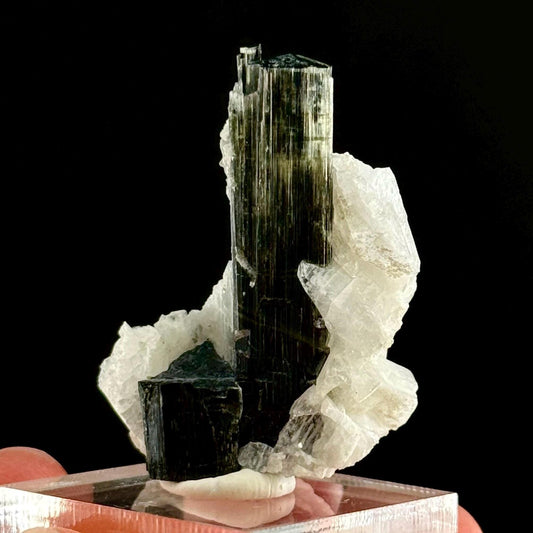 Green Cap Tourmaline with Albite (Pakistan) | raw tourmaline, green tourmaline, tourmaline crystal, rare minerals, rare crystals