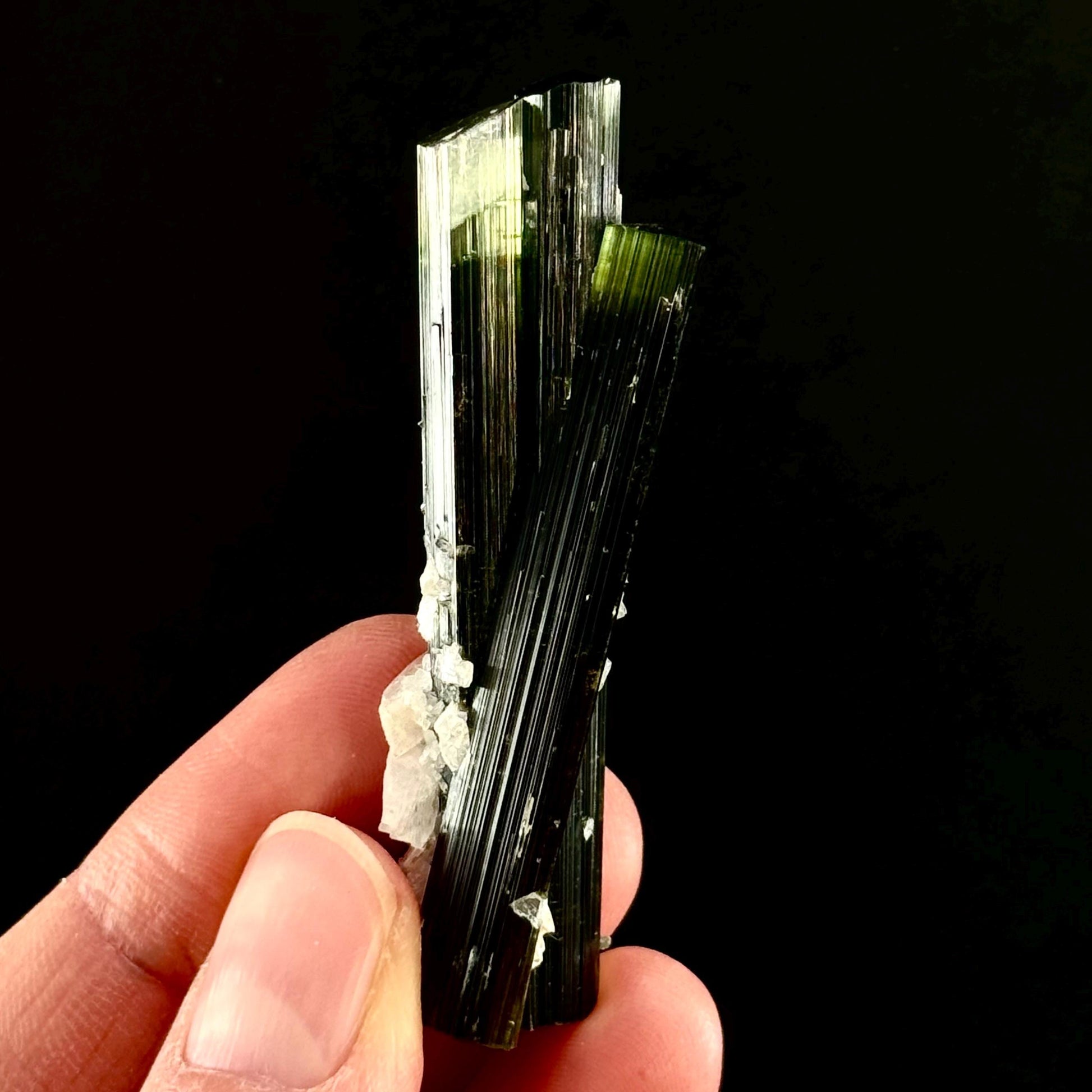 Green Cap Tourmaline with Albite (Pakistan) | raw tourmaline, green tourmaline, tourmaline crystal, rare minerals, rare crystals