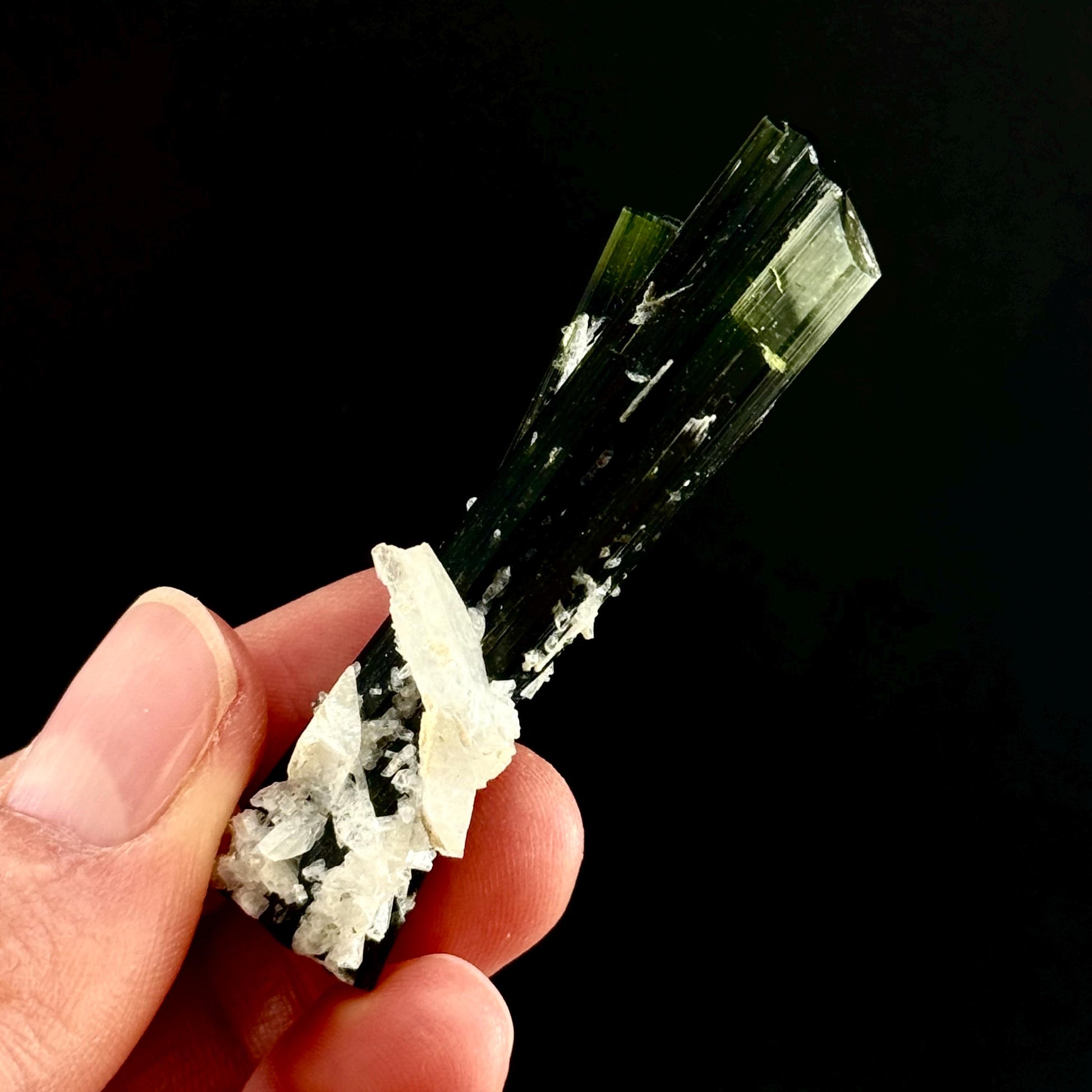 Green Cap Tourmaline with Albite (Pakistan) | raw tourmaline, green tourmaline, tourmaline crystal, rare minerals, rare crystals