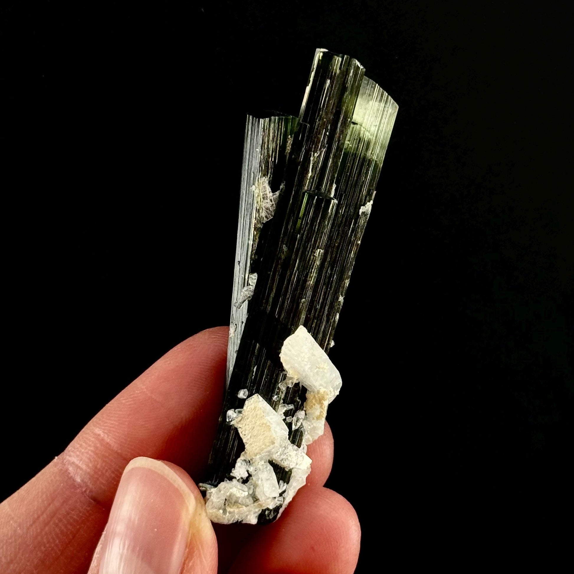 Green Cap Tourmaline with Albite (Pakistan) | raw tourmaline, green tourmaline, tourmaline crystal, rare minerals, rare crystals