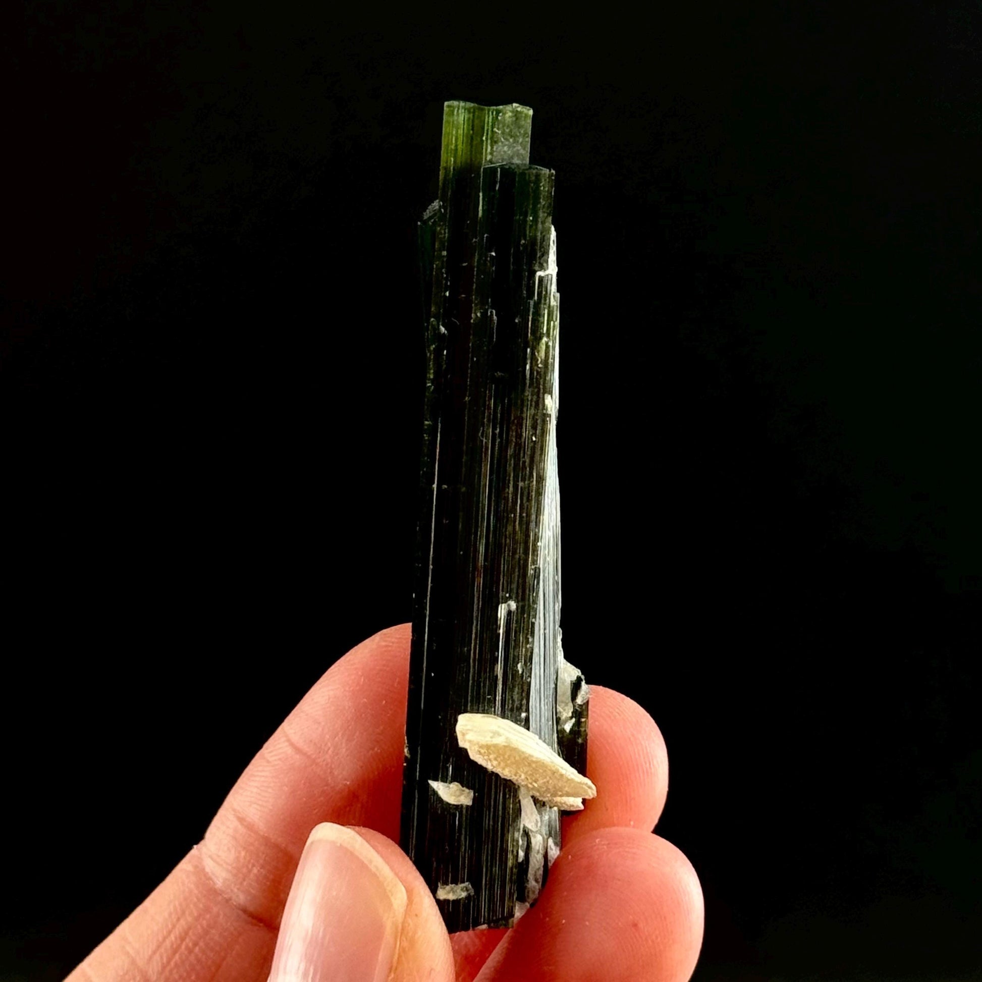 Green Cap Tourmaline with Albite (Pakistan) | raw tourmaline, green tourmaline, tourmaline crystal, rare minerals, rare crystals