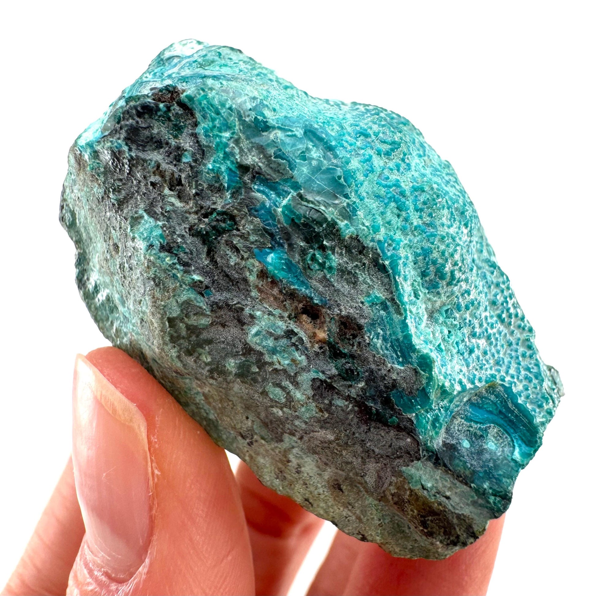 Chrysocolla Specimen (Congo), raw chrysocolla, botryoidal chrysocolla, chrysocolla crystal, rare crystals