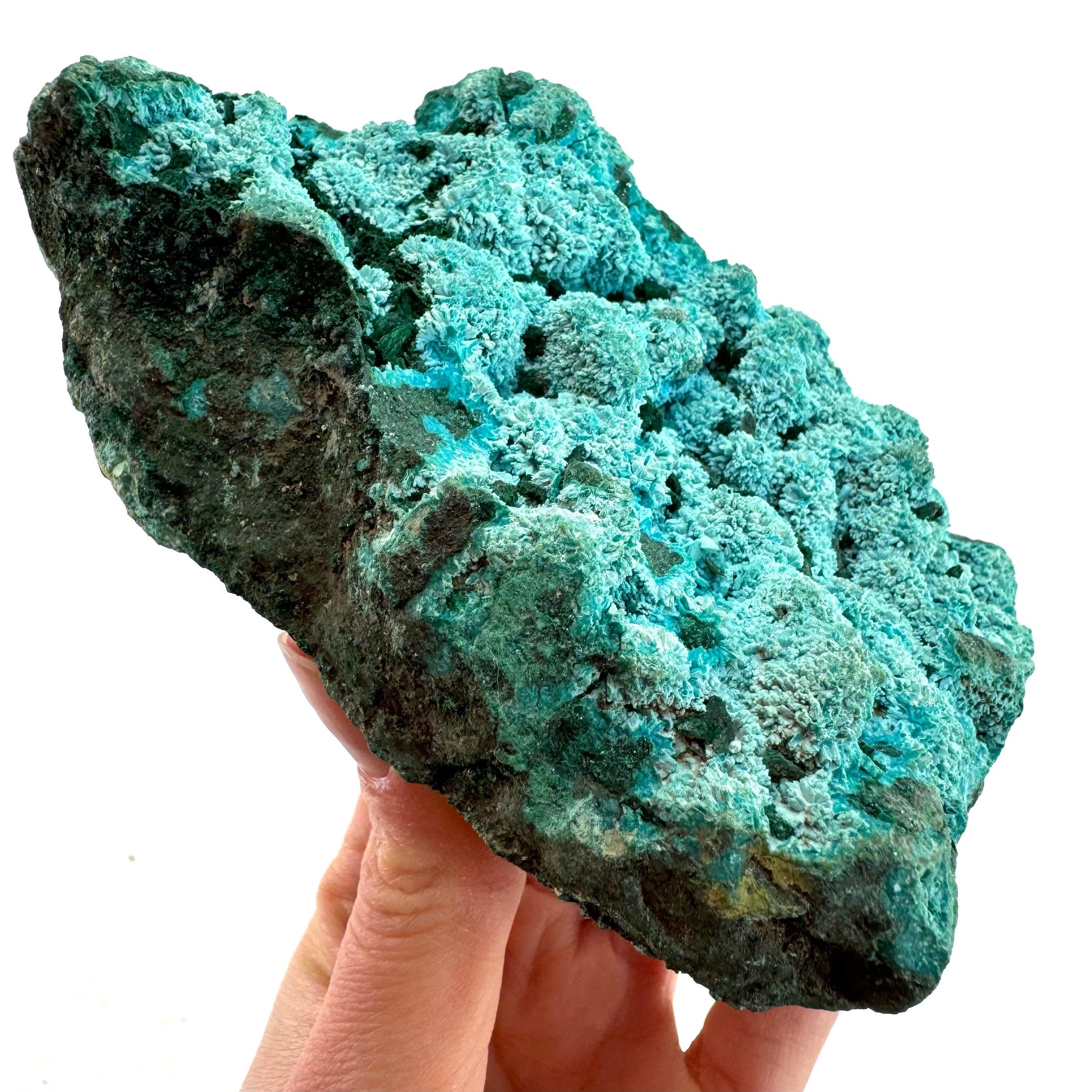 Semi Crystalline Chrysocolla over Malachite Specimen (Congo), raw chrysocolla, raw malachite, mineral specimen