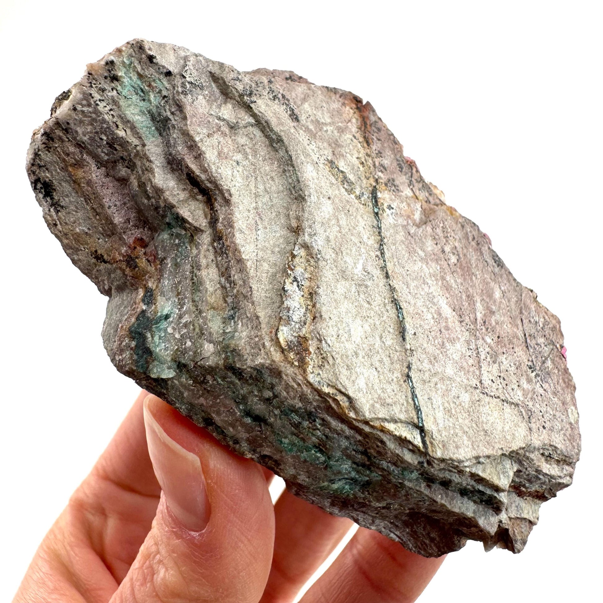 Sparkly Cobalto Calcite with Heterogenite & Malachite Specimen (Congo), cobalto calcite, cobaltoan calcite, salrose