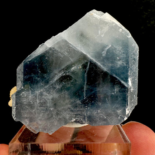 Blue Celestite on Calcite (Afghanistan), terminated celestite cluster, dark blue celestite, mineral specimen, natural celestite