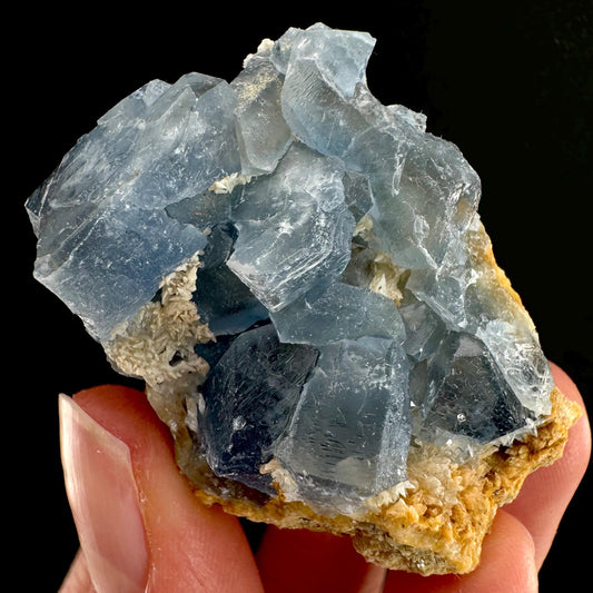Blue Celestite on Calcite (Afghanistan), terminated celestite cluster, dark blue celestite, mineral specimen, natural celestite