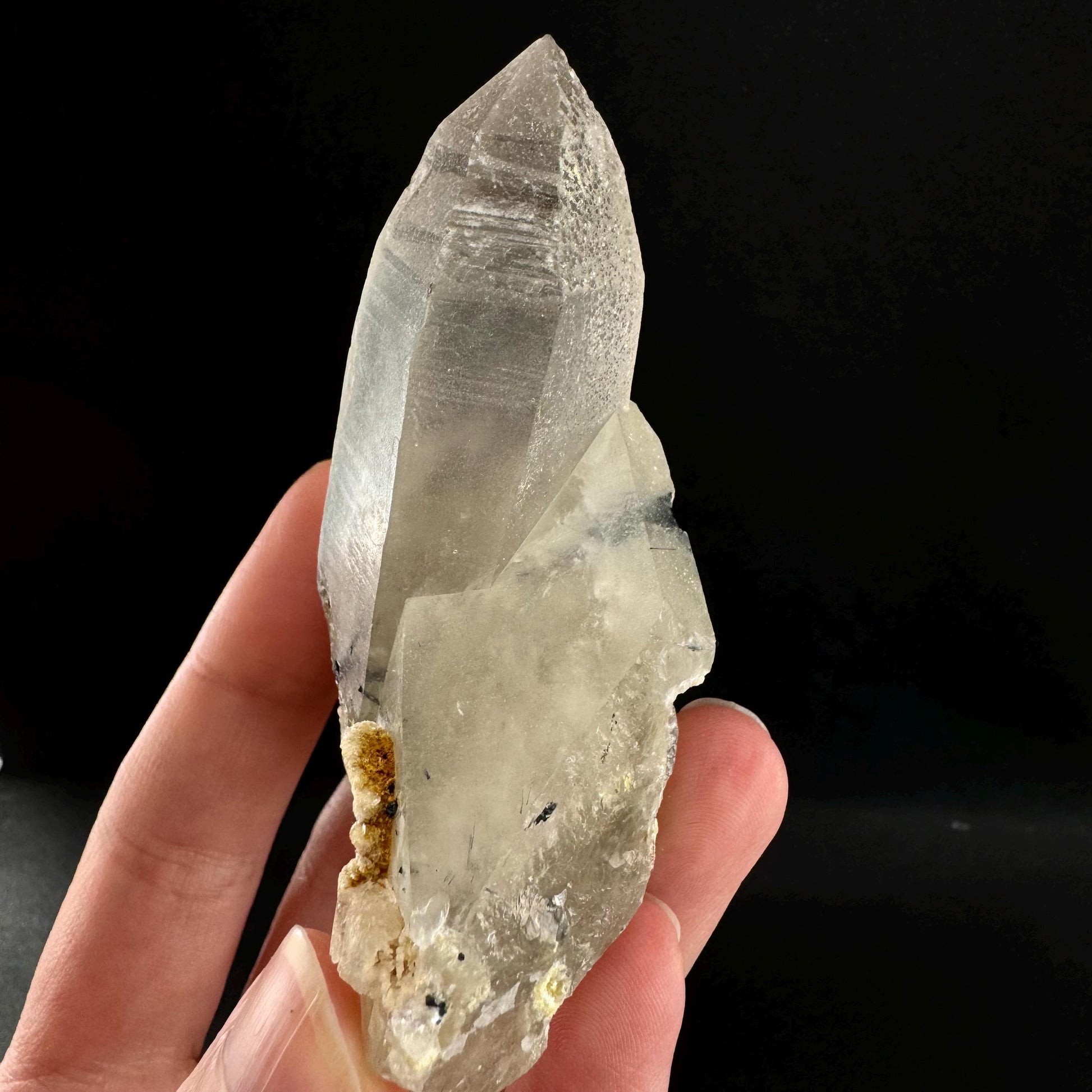 Quartz w/ Black Tourmaline & Hyalite Opal (Erongo, Namibia) | quartz crystal, quartz point, schorl in quartz, mineral specimen