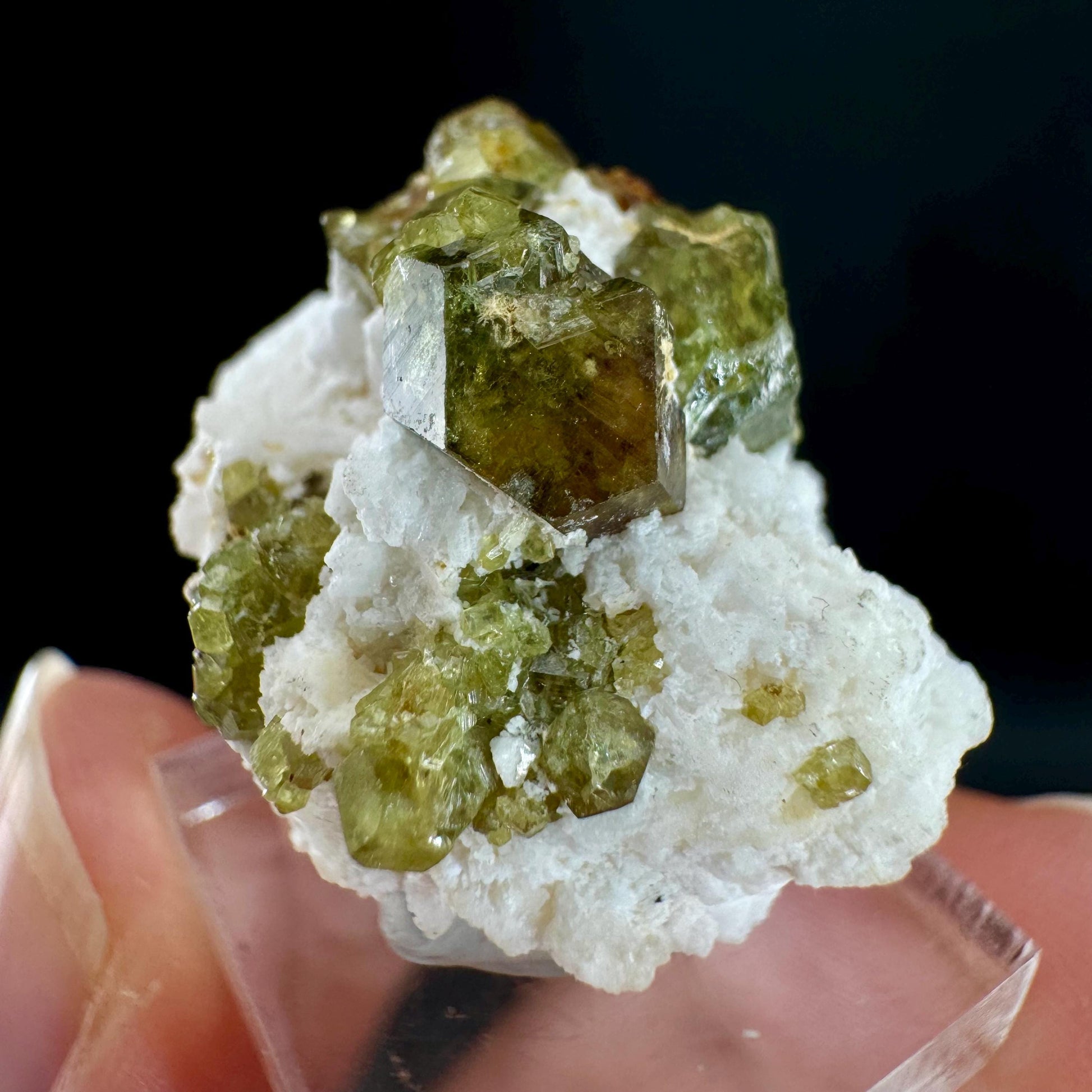 Andradite var. Demantoid w/ Hyalite Opal (Namibia) | green garnet, rare minerals, demantoid garnet, mineral specimen
