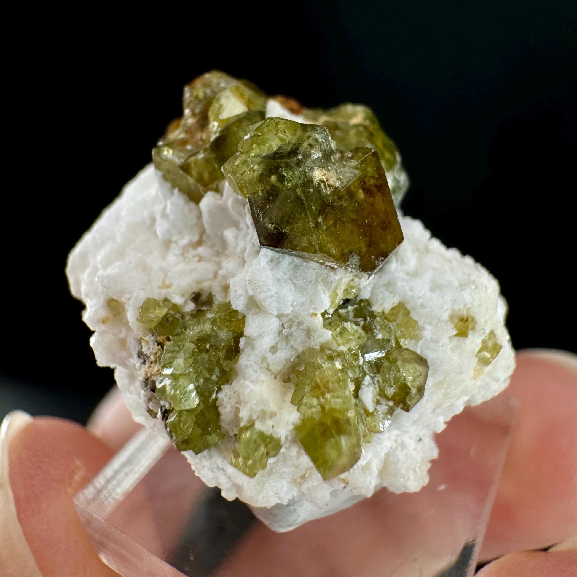 Andradite var. Demantoid w/ Hyalite Opal (Namibia) | green garnet, rare minerals, demantoid garnet, mineral specimen